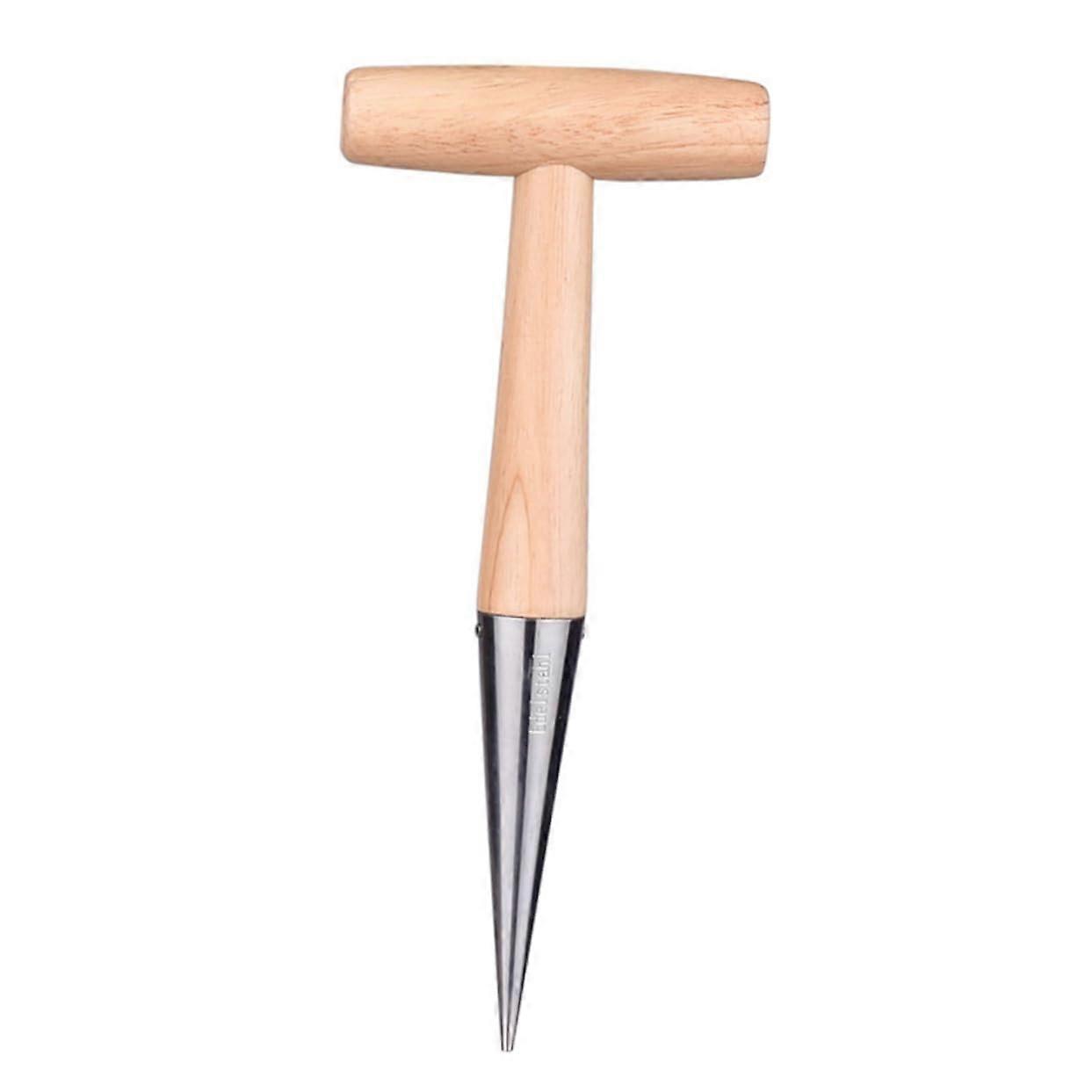 Garden Tool Ergonomic Planting With Hole Puncher For Efficient Seeding And Transplanting, Wood Handle