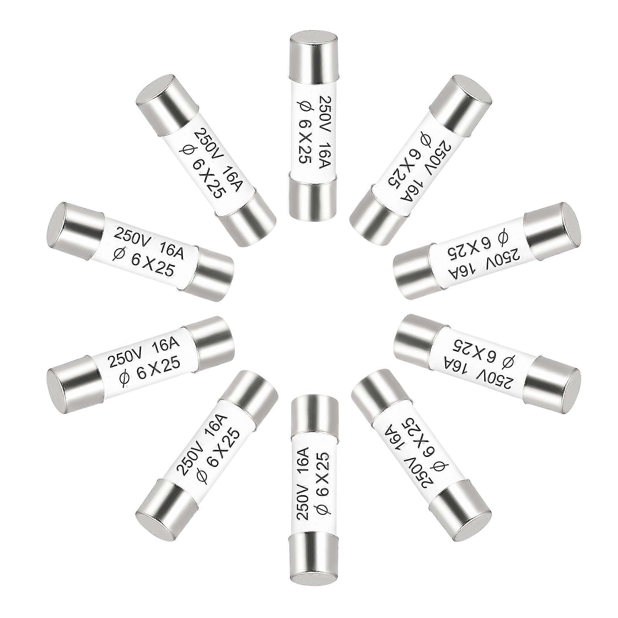 Ceramic Fuses 6 X 25 Mm 16A 250V Quick Replacement For Amplifier Ballast Energy Saving Bulbs Pack Of 10