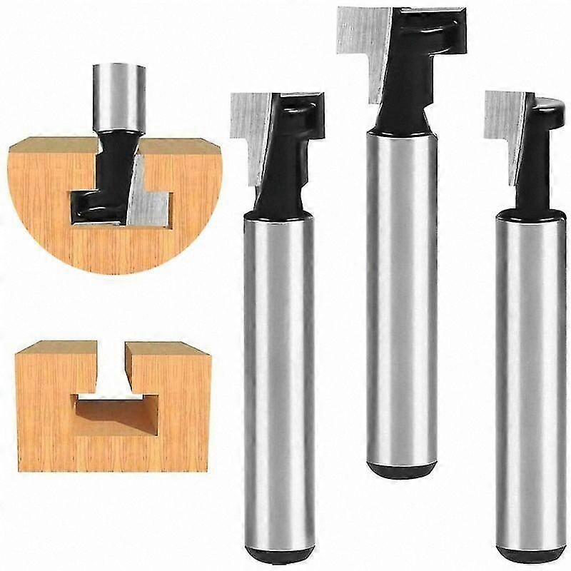 T-Slot Router Bit Set, 3-Piece 8mm Shank Woodworking Cutters with Blades for Power Tools, Compatible with 9/9.52/12.7mm Slot Sizes