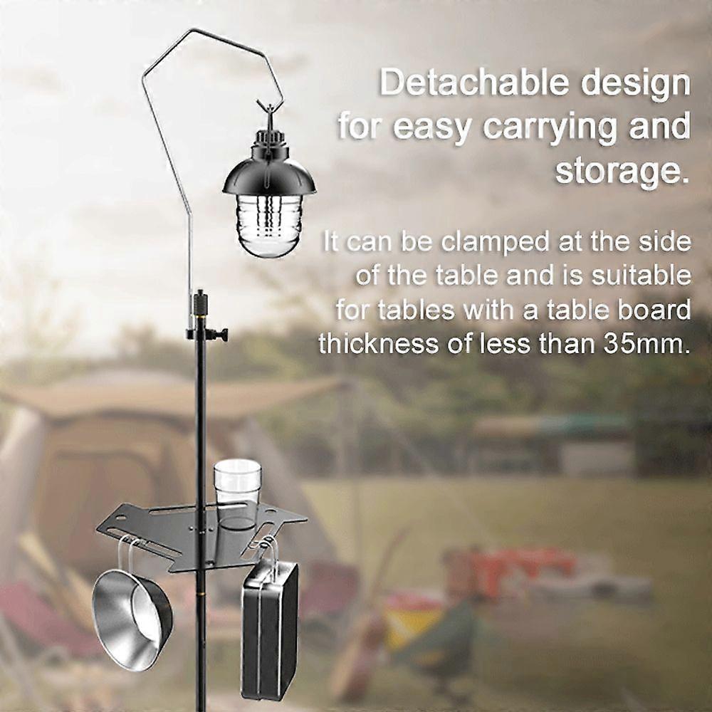 Ground Nail and Desk-Mounted Dual Use Camping Detachable Lamp Holder Practical High Strength Metal Black Outdoor Hiking Light Bracket Storage Rack