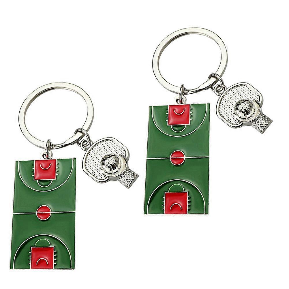 Green Basketball Court Key Chain Made of Zinc Alloy for Decor Durable and Sturdy 2PCS