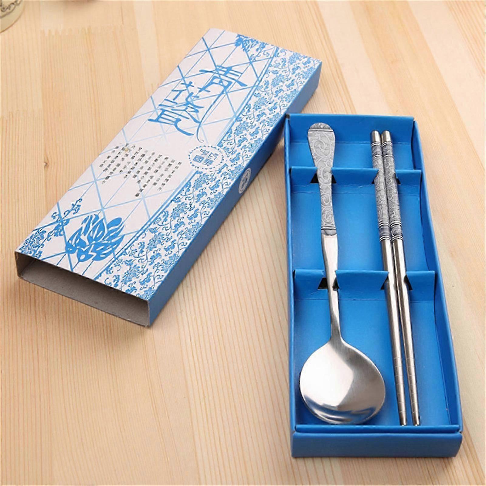 Chopsticks and Spoon Set with Non-Slip Design Long Handle Metal for Daily Life