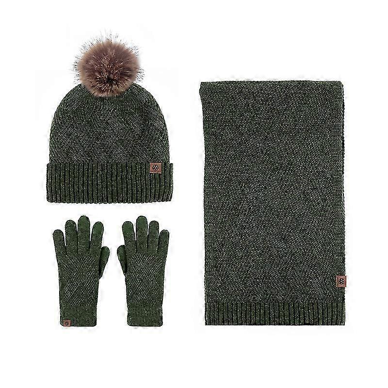 Solid color wool warm hat, scarf, gloves, three-piece cold-proof fu...