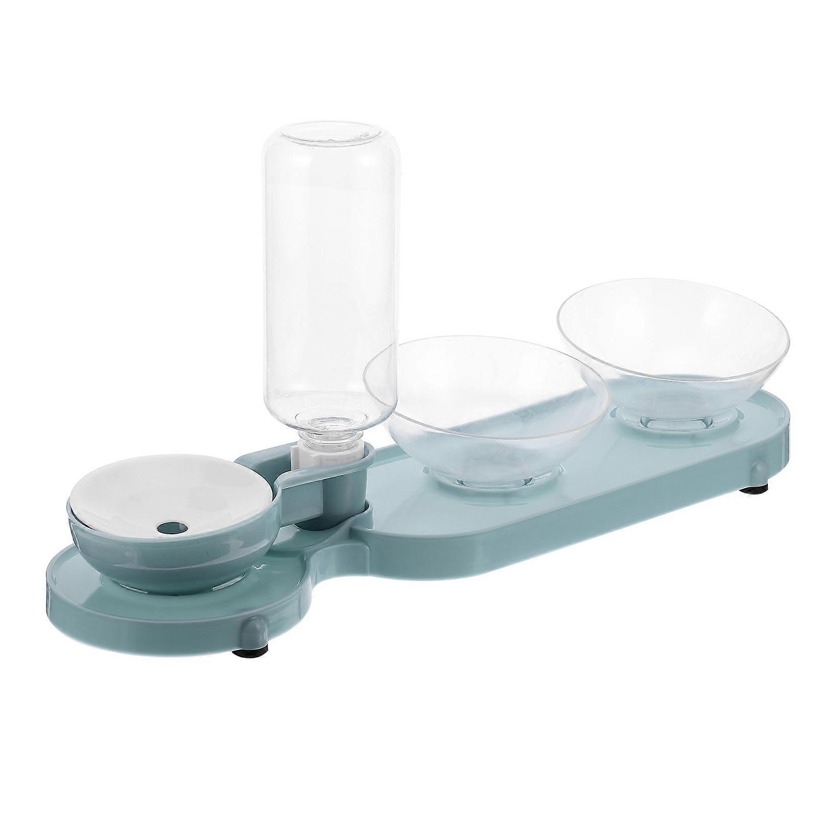 Blue Automatic Pet Water Feeder with Double Tilt Bowls for Cats and Small Animals