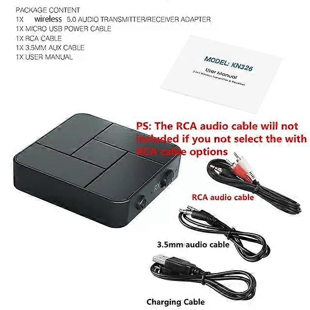 KN326 Bluetooth-compatible 5.0 Audio Receiver Transmitter 3.5mm AUX Jack RCA Wireless Adapter USB Dongle with Mic Suitable for Car PC TV