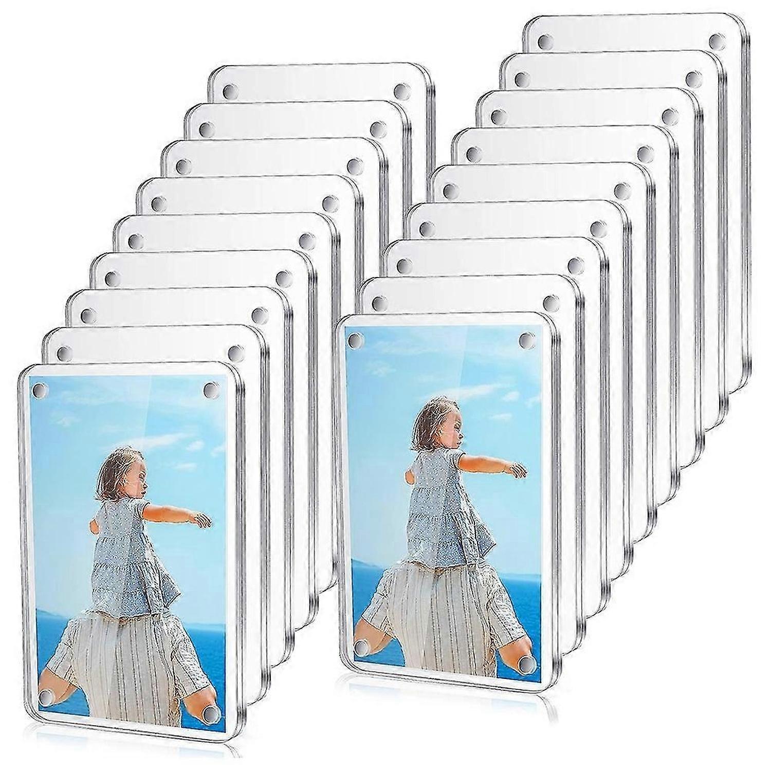 18 Pcs Acrylic Fridge Magnetic Frame , Mini Double Sided Refrigerator Magnet Picture Frame Clear Frameless Display Frame