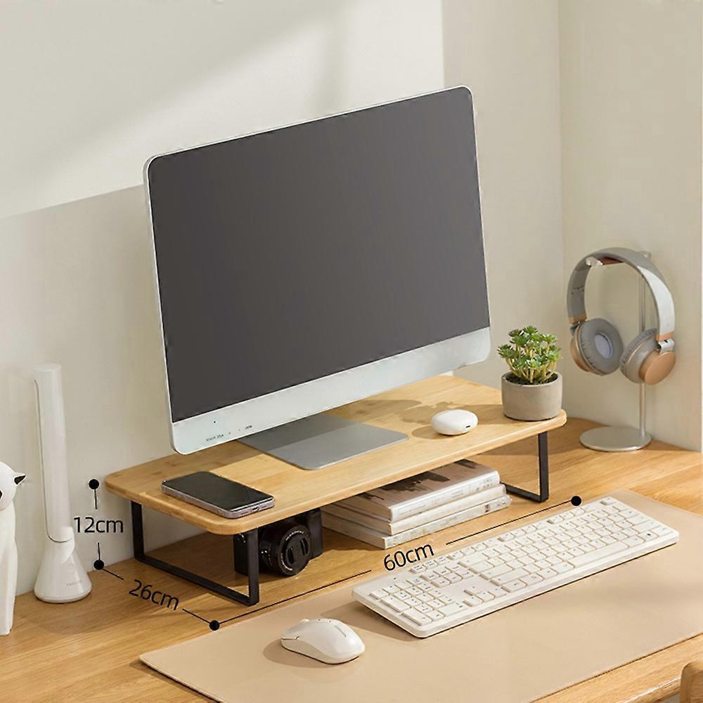 80cm Length Monitor Riser Stand for Desktop Computer Bamboo Study Table Storage Shelf