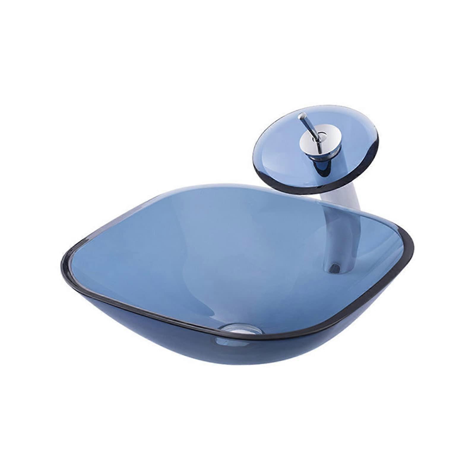Countertop Basin With Drainer Square Glass Washbasin Bathroom Cloakroom Basin
