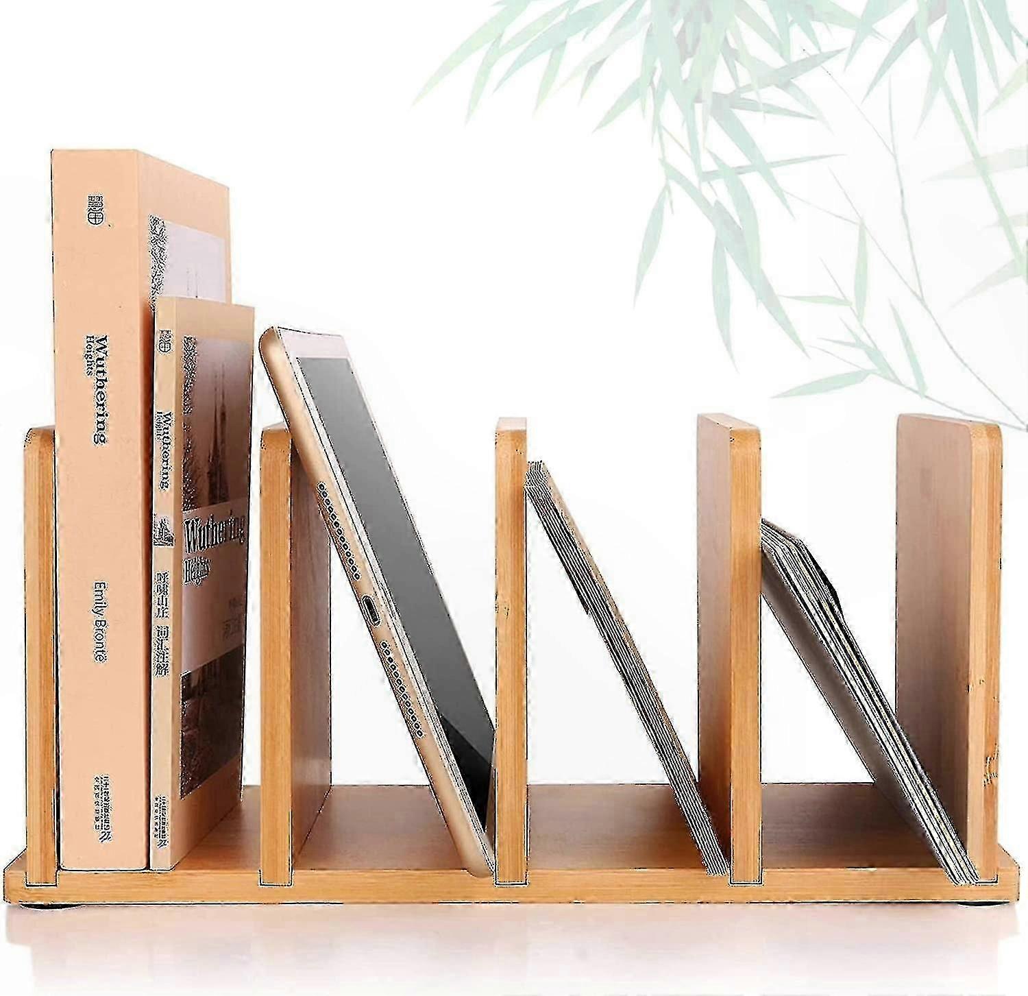 Bamboo Desktop Organizer with 4 Slots for Documents, Envelopes, and Phone Storage, Countertop Wooden File Sorter Holder
