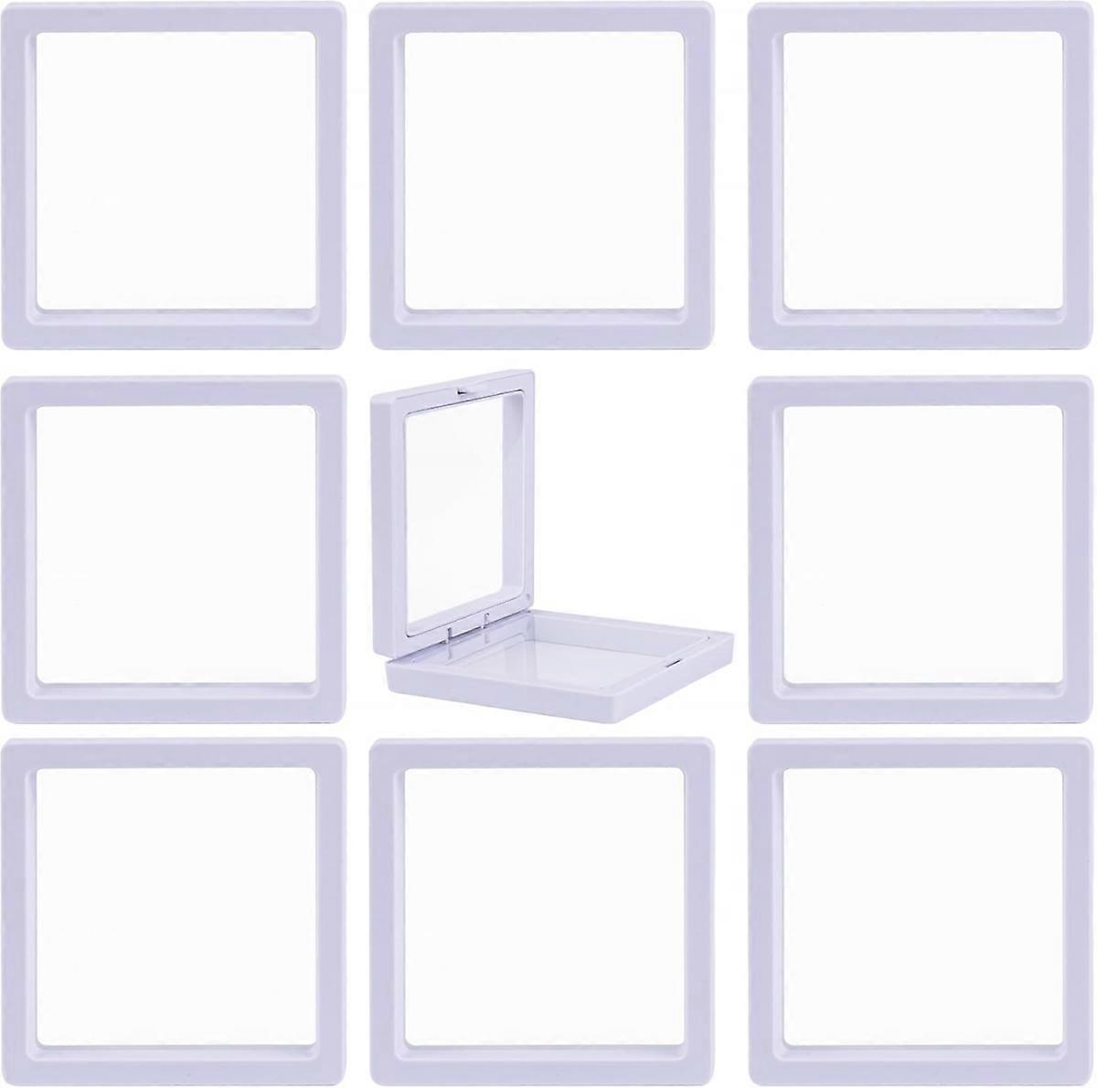 9Pcs Floating Thin Film Display Box, ABS Frame Display Case Holder 9cm x 9cm x 2cm