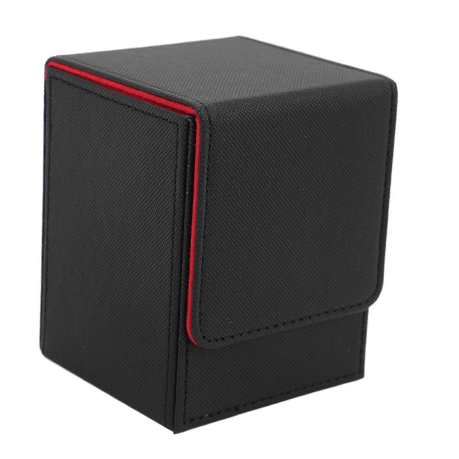 Magnetic Card Box Holds 100 Cards Scratch Resistant PU Leather Game Card Storage Case Vertical Black Red