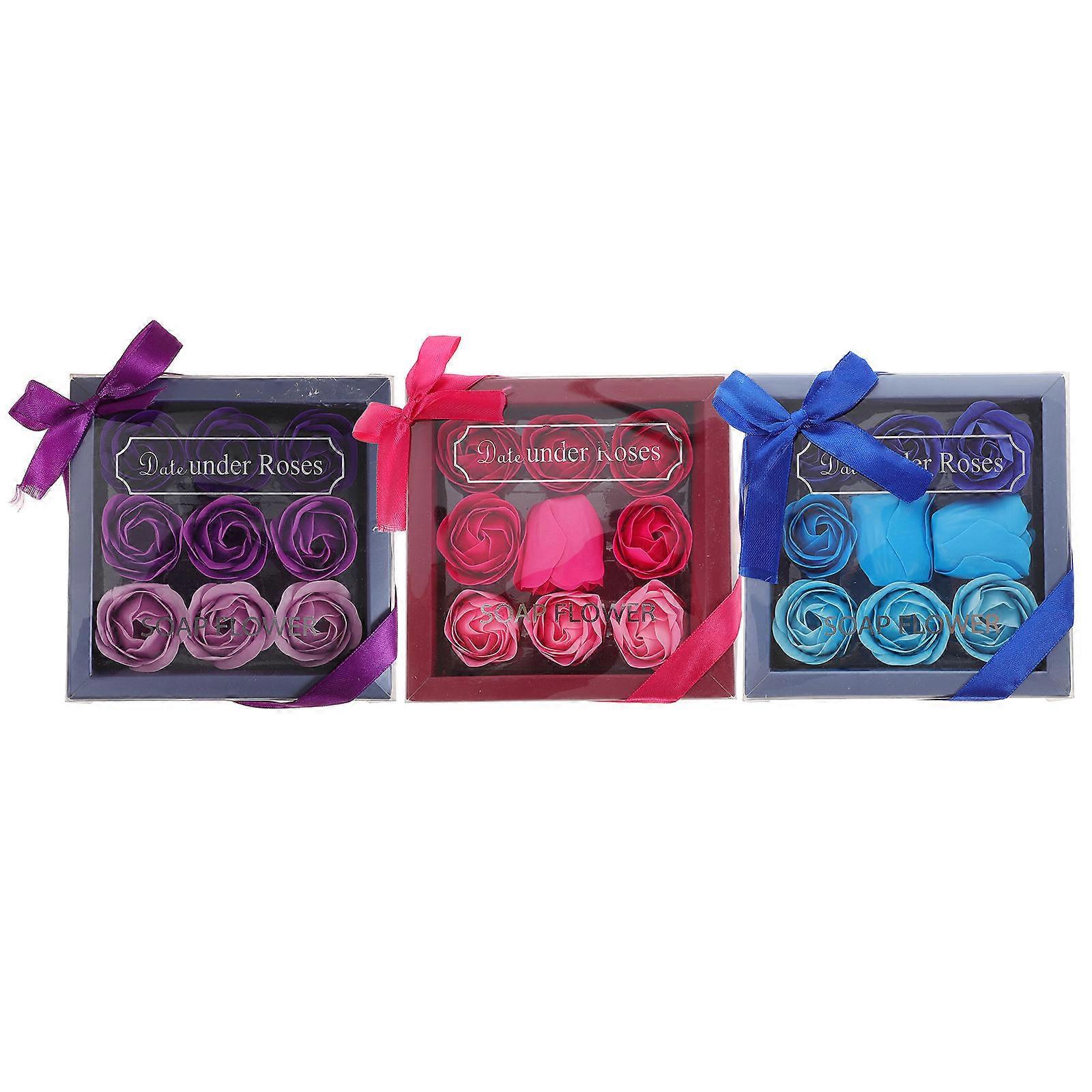 Gradient Color Soap Rose Bouquet for Gift 3 Boxes Decorative Flower Gift