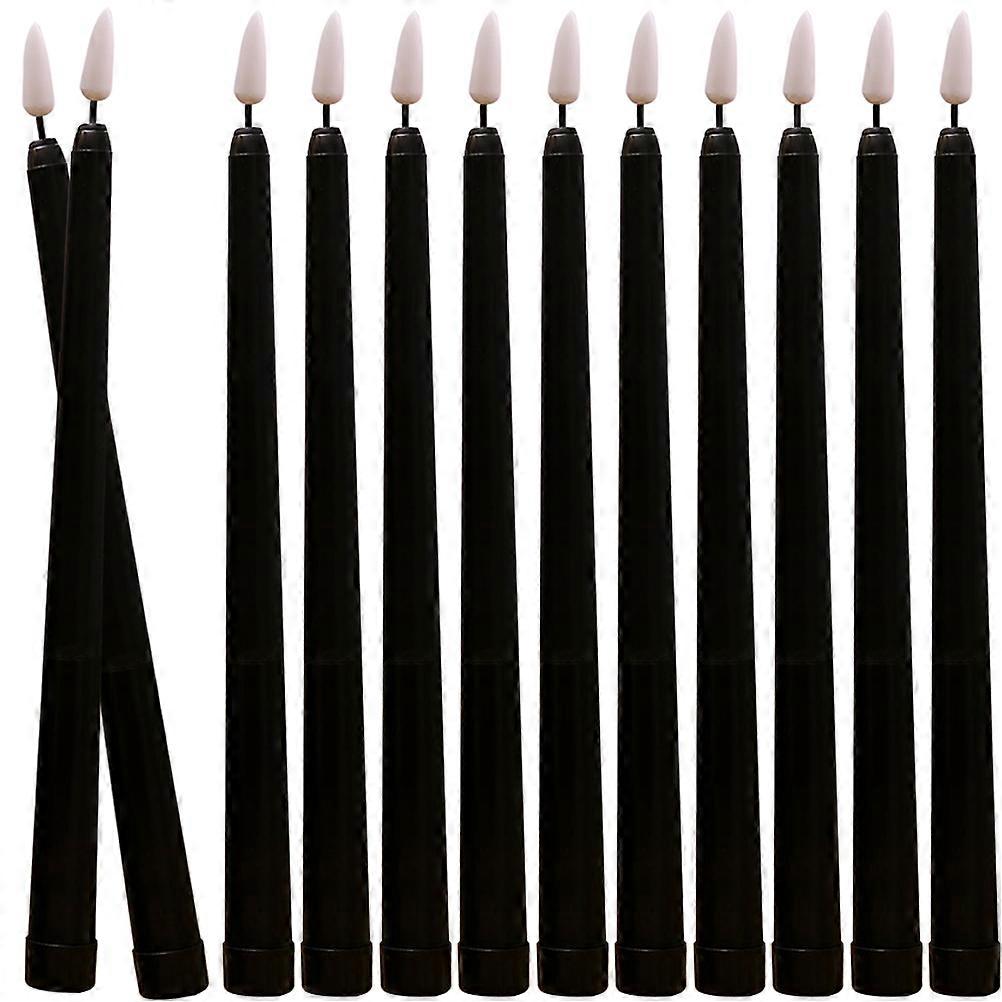 Black LED Candle Light for Party Use 12Pcs Battery Operated Taper Candles