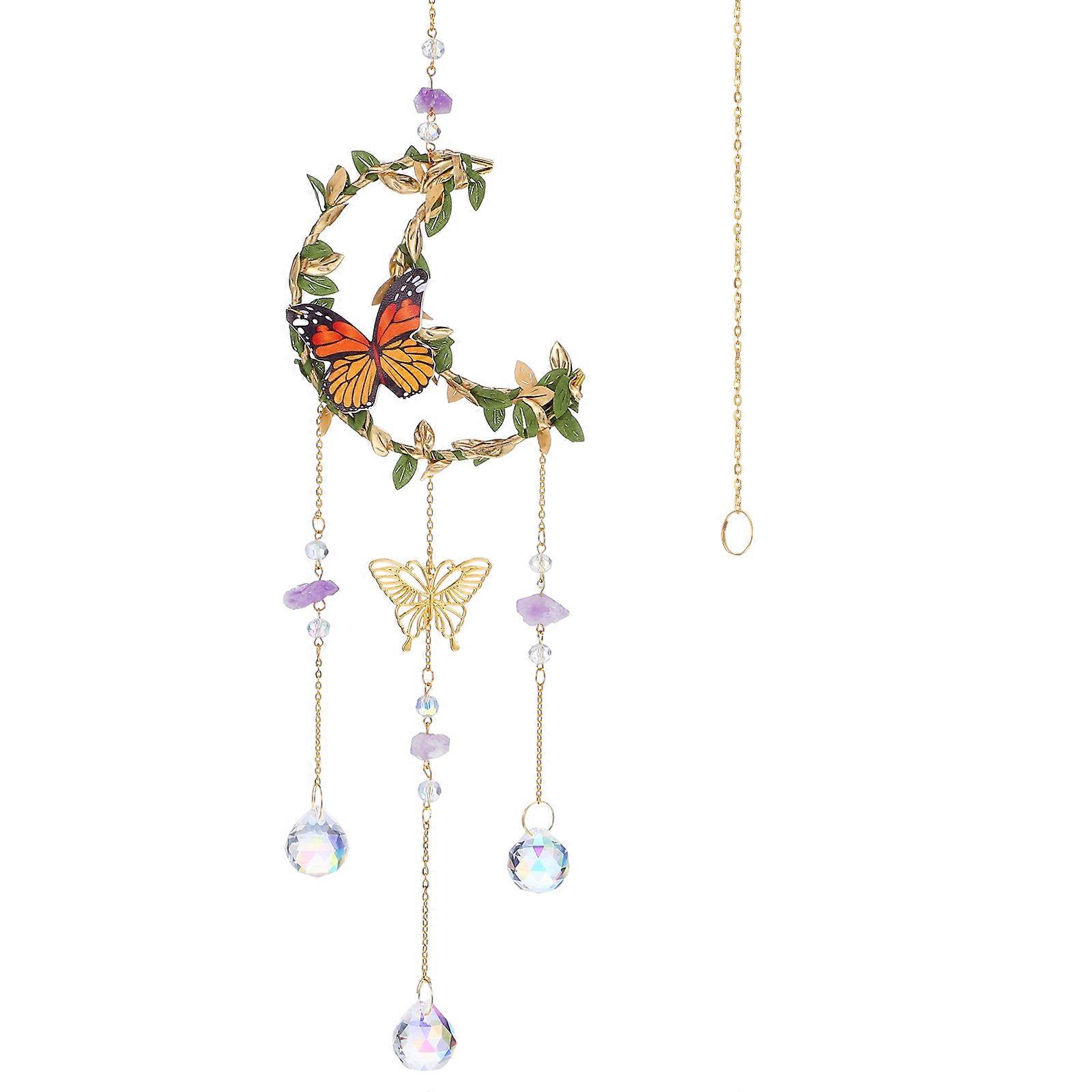 Crystal Hanging Ornament Moon Pendant for Decor Use 2Pcs