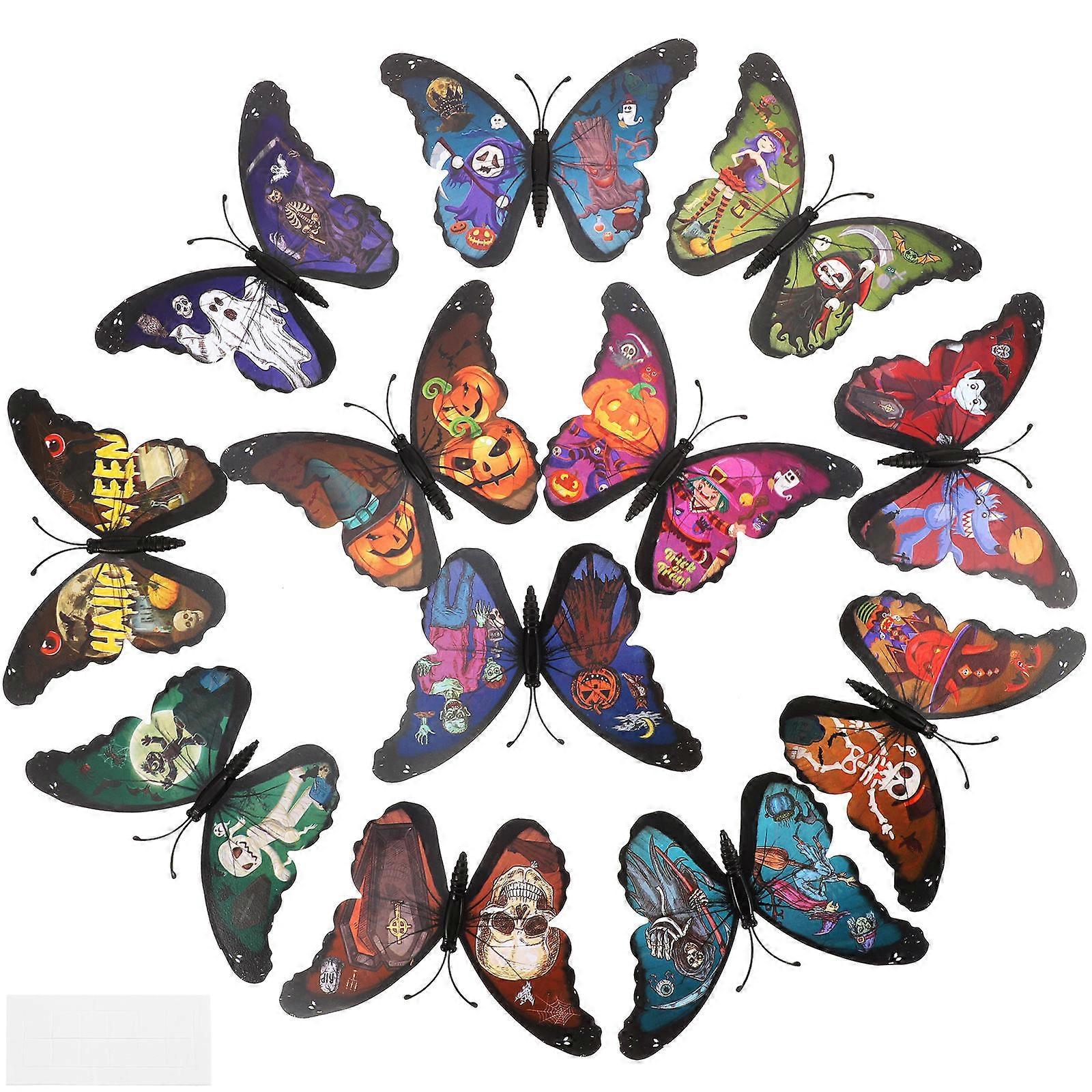 Removable 3D Butterflies Wall Art Decals for Homeowners Halloween Decoration in Multi Color 10x7cm 24Pcs