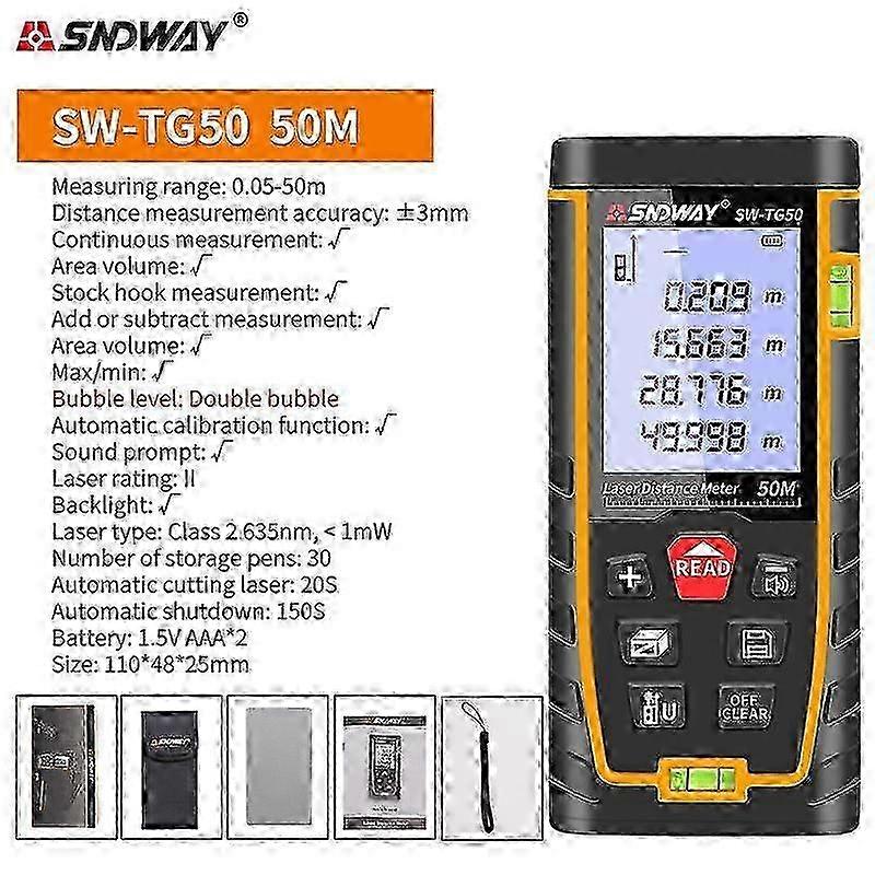 SNDWAY Mini Laser Distance Meter Rechargeable Rangefinder 40M 50M 60M Range Finder Electronic Roulette Trena Tape Measure Tester