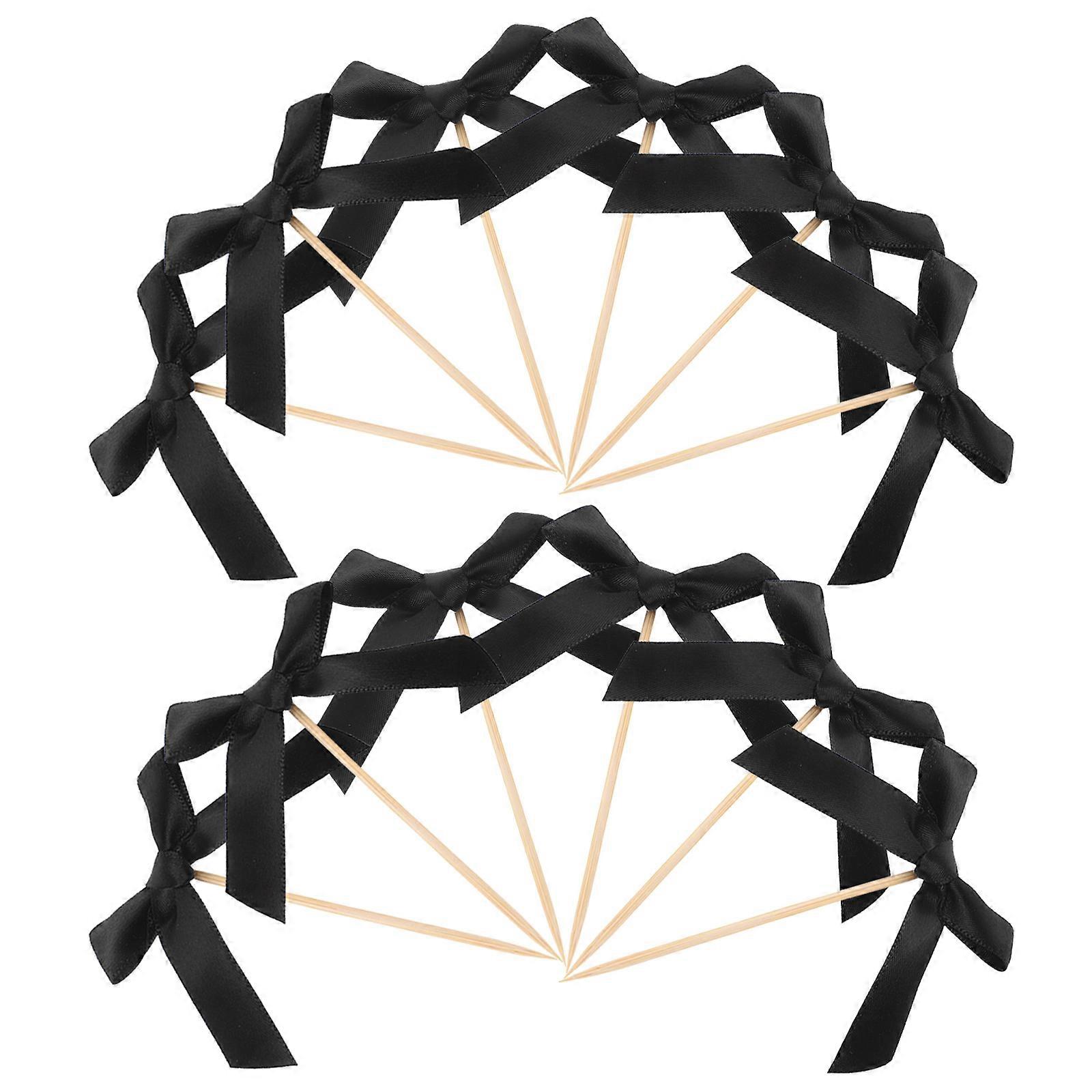 Disposable Bow Cake Toppers for Celebration Use 100Pcs Black