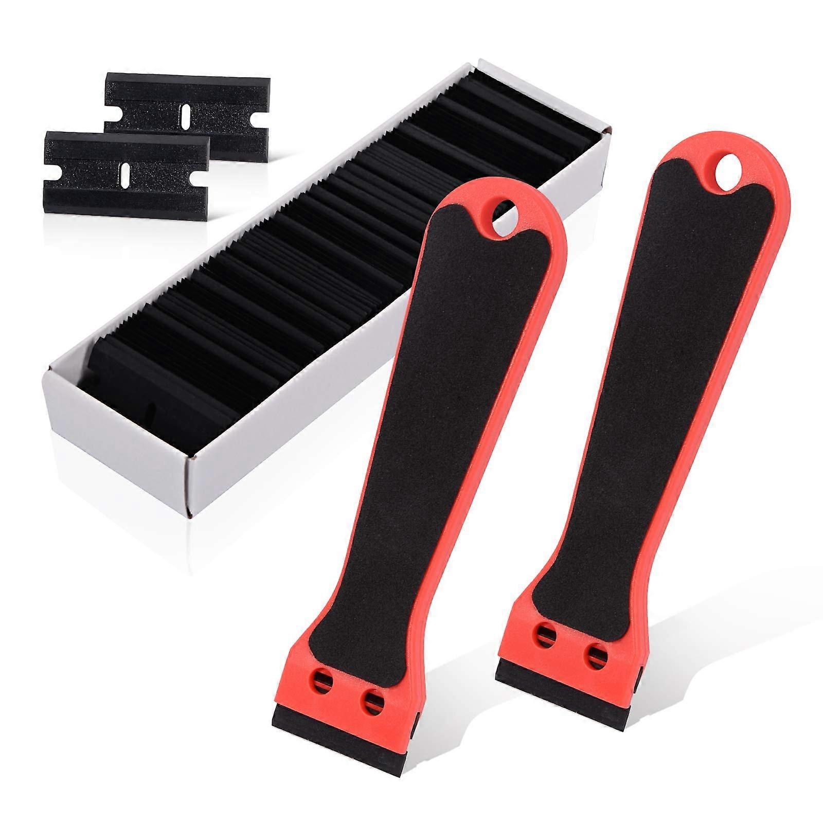 Plastic Razor Scraper 2Pc 6Inch Handle Adhesive Remover Tool 100 DoubleEdge Blades For Window Tint Vinyl Decals