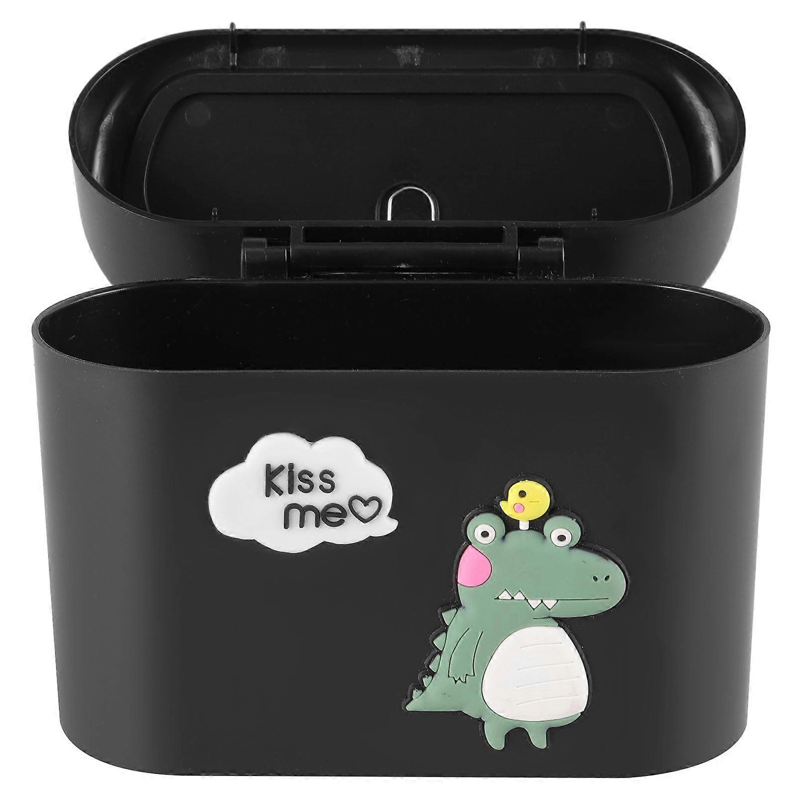 Hanging Car Rubbish Bin Multi-functional Storage Trash Container Dinosaur Pattern Black 16x6.5x14cm Space-saving 1Set