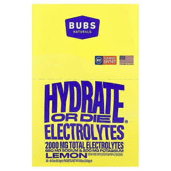 BUBS Naturals, Hydrate or DieÃÂ®, Electrolytes Drink Mix, Lemon, 20 Packets, 0.43 oz (12.1 gm) Each