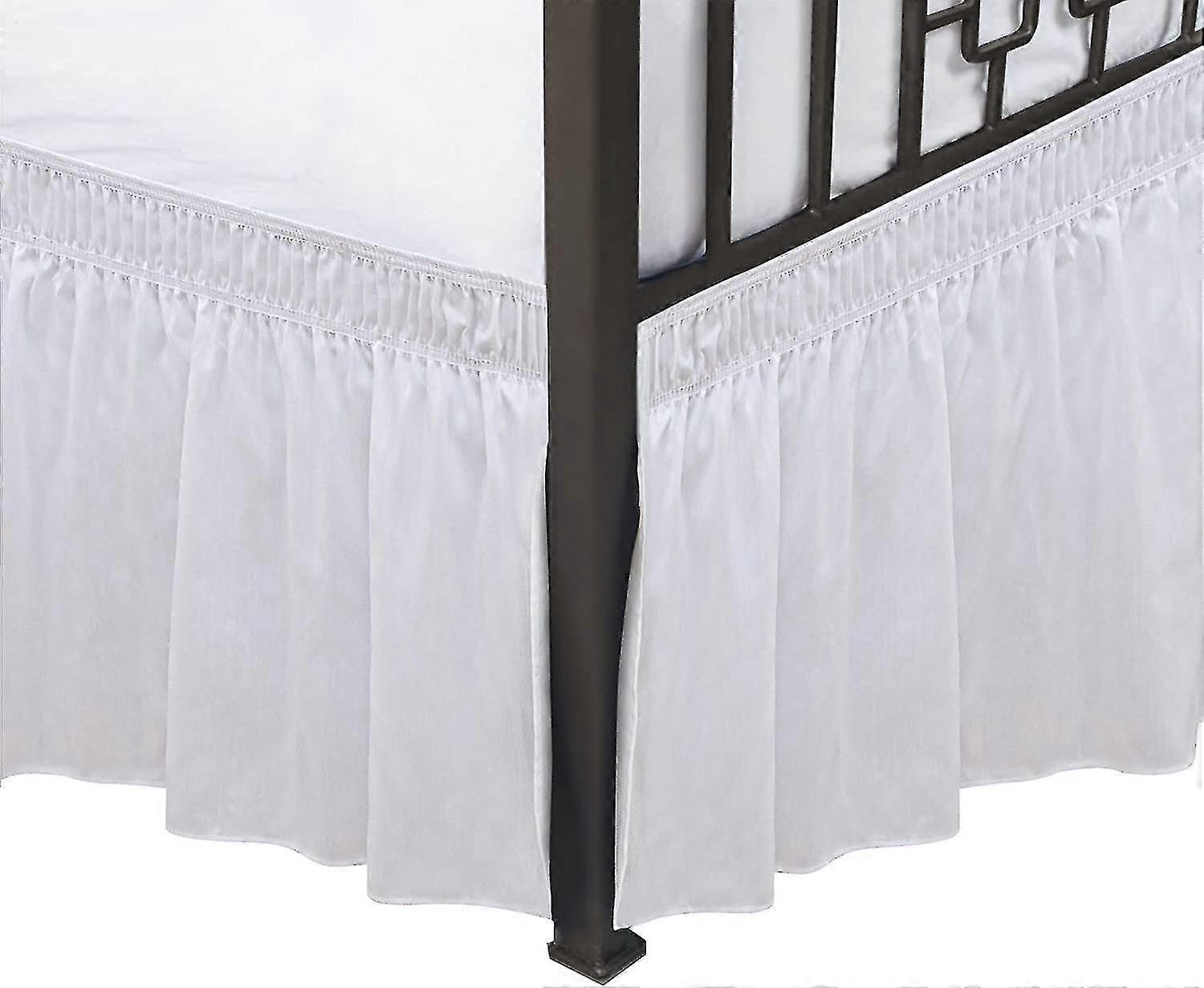 Wrap Around Bed Skirts With Split Corners For Full Beds 21" Drop. White Elastic Dust Ruffles