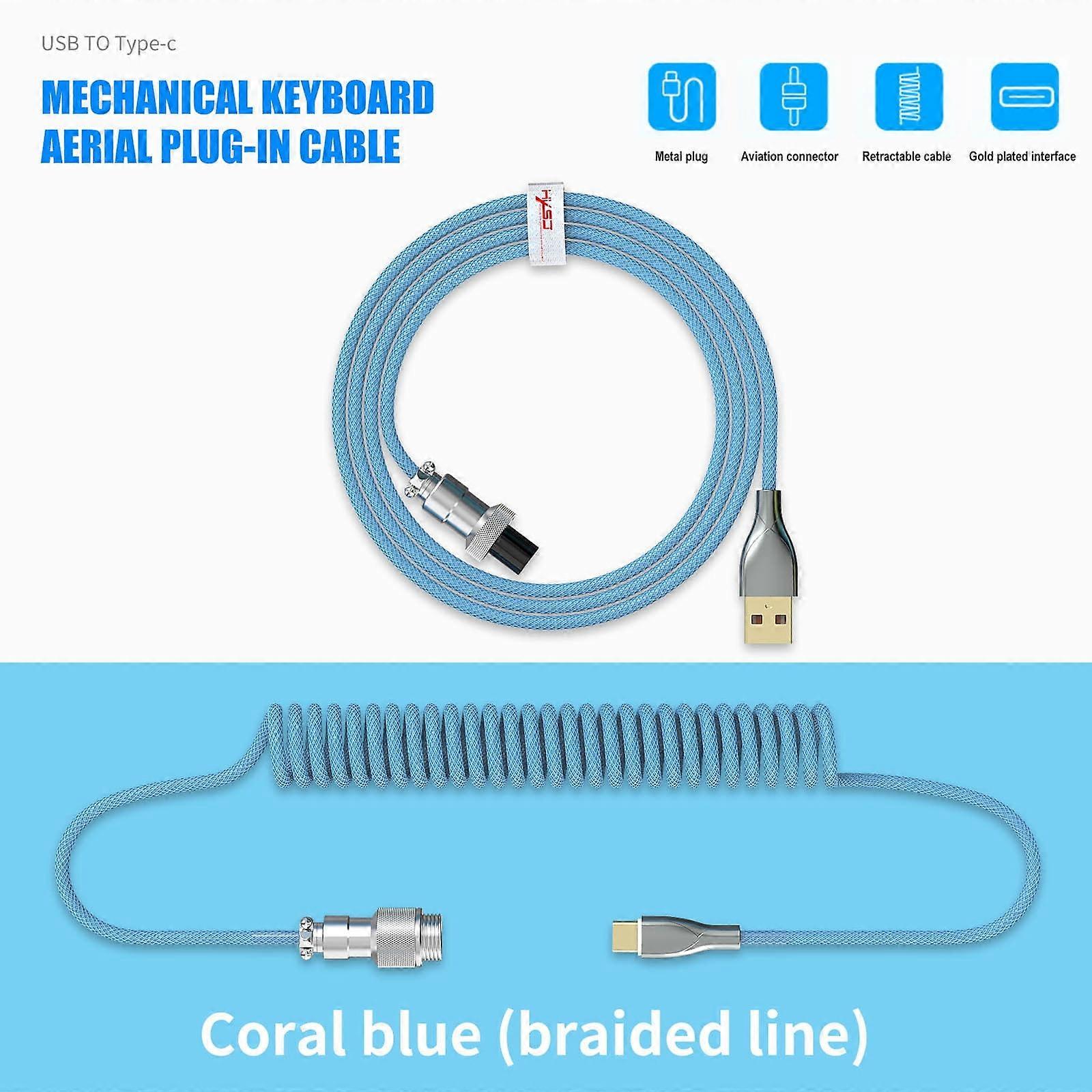 Mechanical Keyboard Cable Coiled Type-C USB Aviation Connector Spring Wire Desktop Computer Plug Decoration Accessory, Keyboard