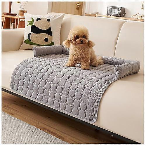 Fluffy Fuzzy Calming Dog Bed Sofa Protector Pet Mat Washable Soft Warm Cushion NonSkid Bottom Light Gray