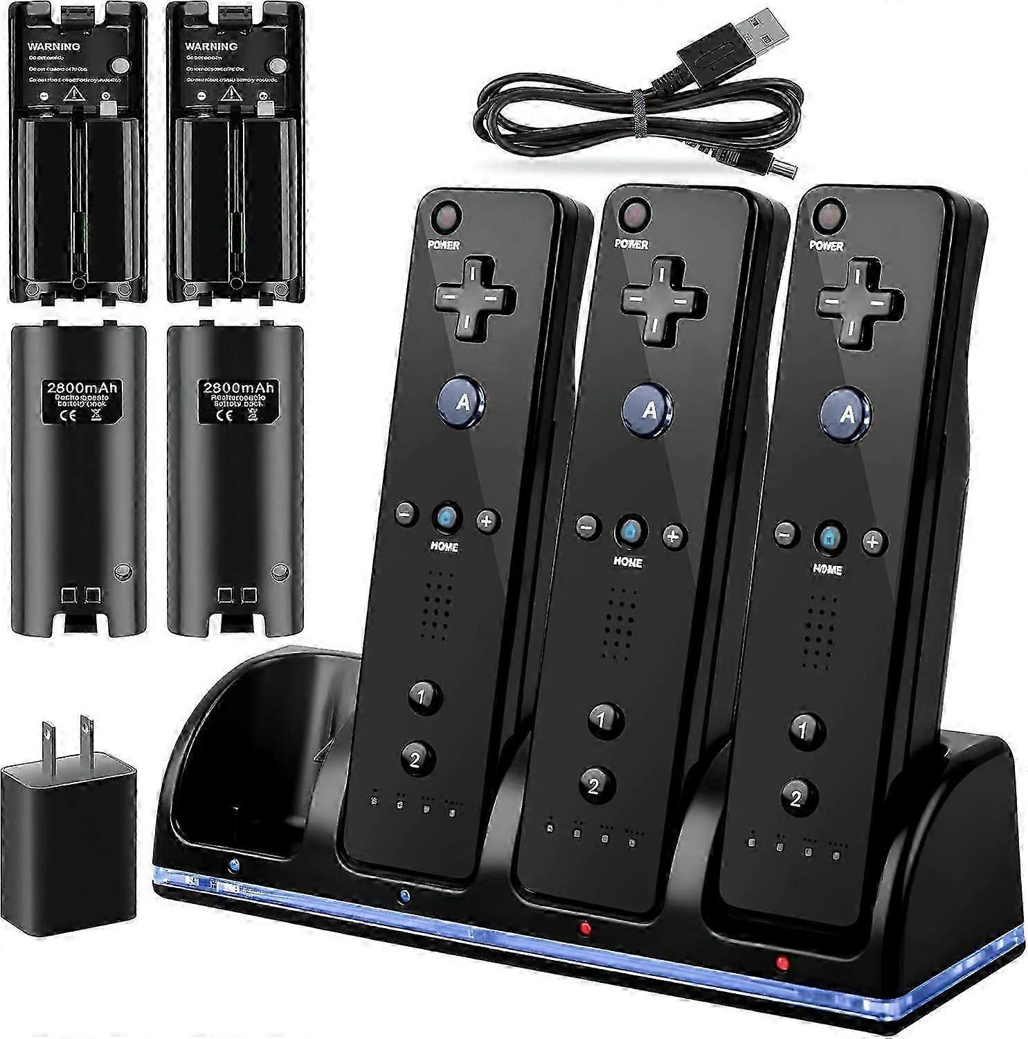 2025 Newest 4-in-1 Wii/Wii U Remote Control Charging Station with 4 2800mAh