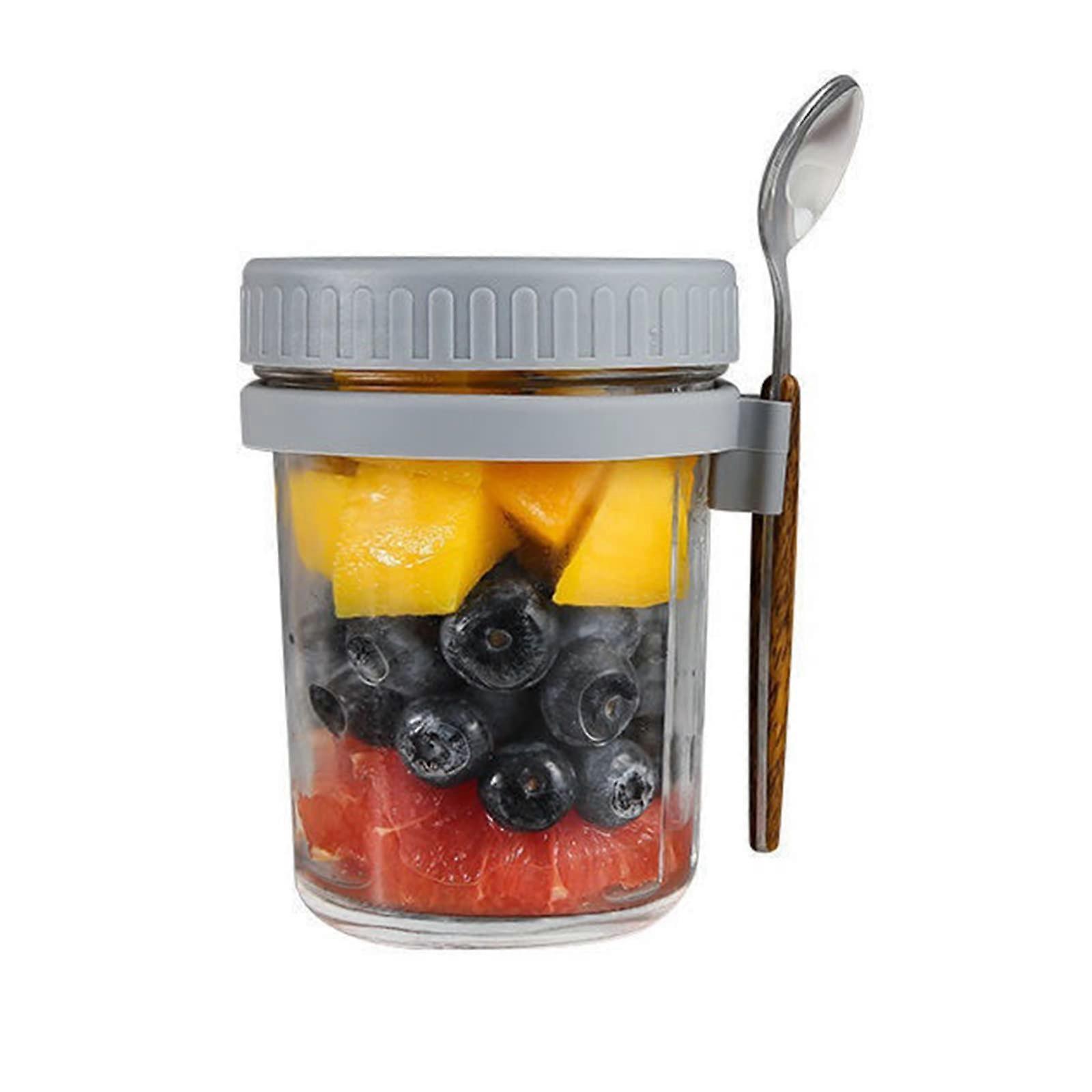 Overnight Oats Jars Glass Mason Jars With Lids And Spoon 350ml Airtight Oatmeal Container With Measurement Marks Grey