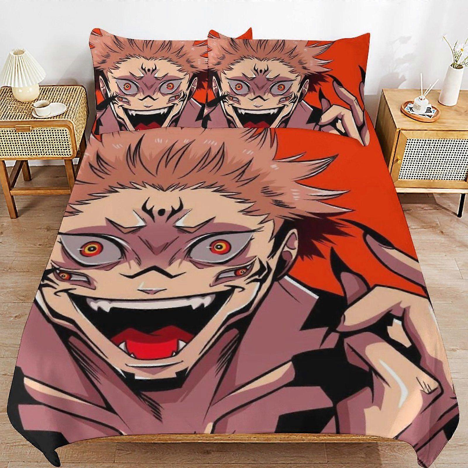 r301  Jujutsu Kaisen Flexible Fit Bedding Ready Stitch Line Wrinkle Free Soft Zipper Duvet Cover Sets Use Case s301