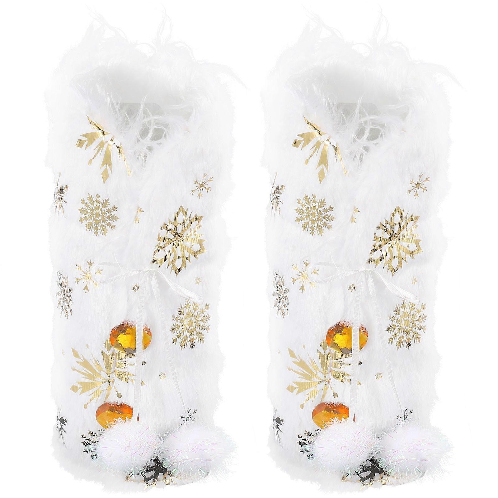 2pcs Decorative Wine Bottle Covers Xmas Snowflake Pattern Bottle Cover Wine Accessory