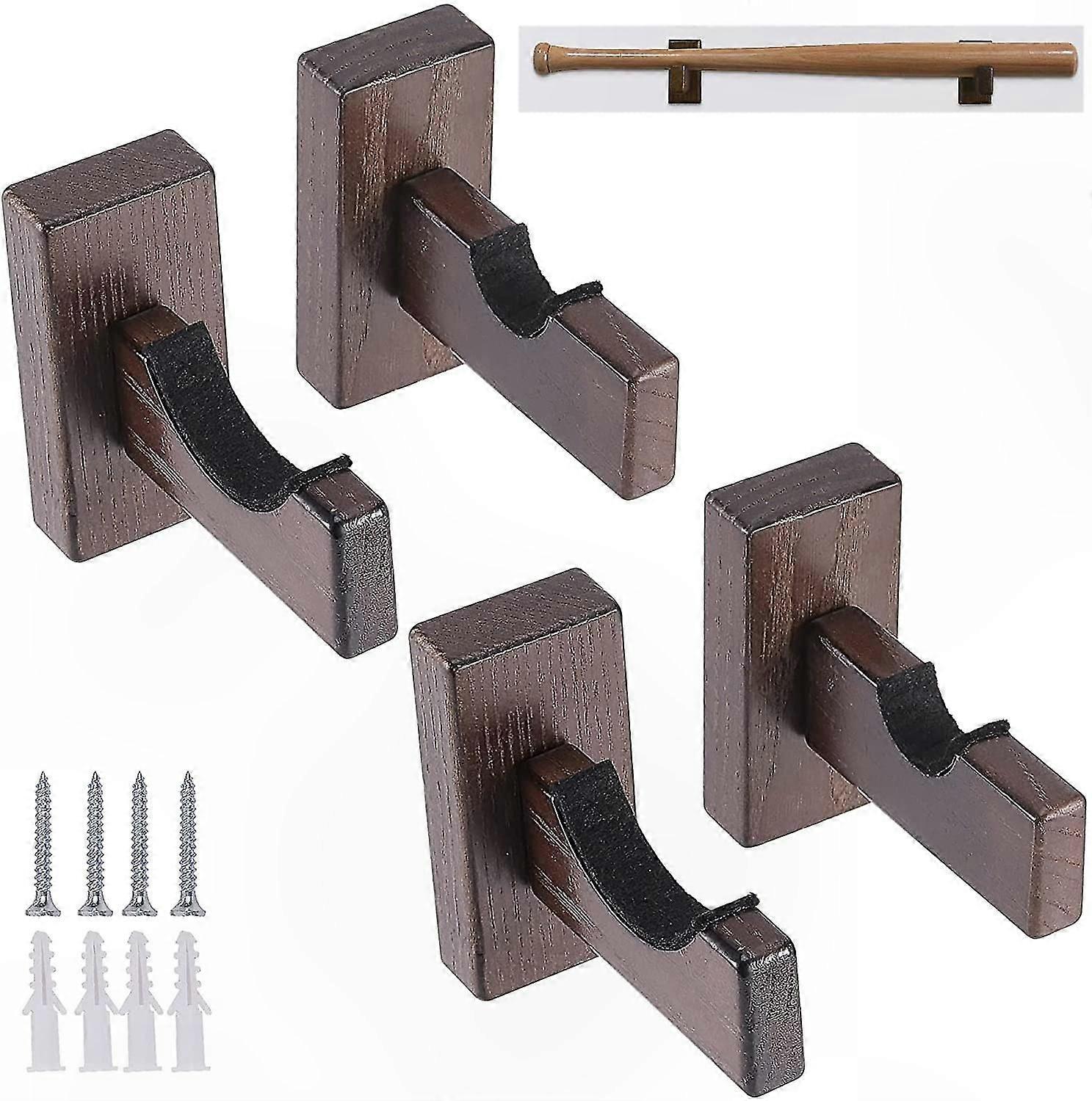 4-Pack Wooden Bat Display Rack, Wall Mount Brackets for Baseball Bats, Solid Hanger Holder Set