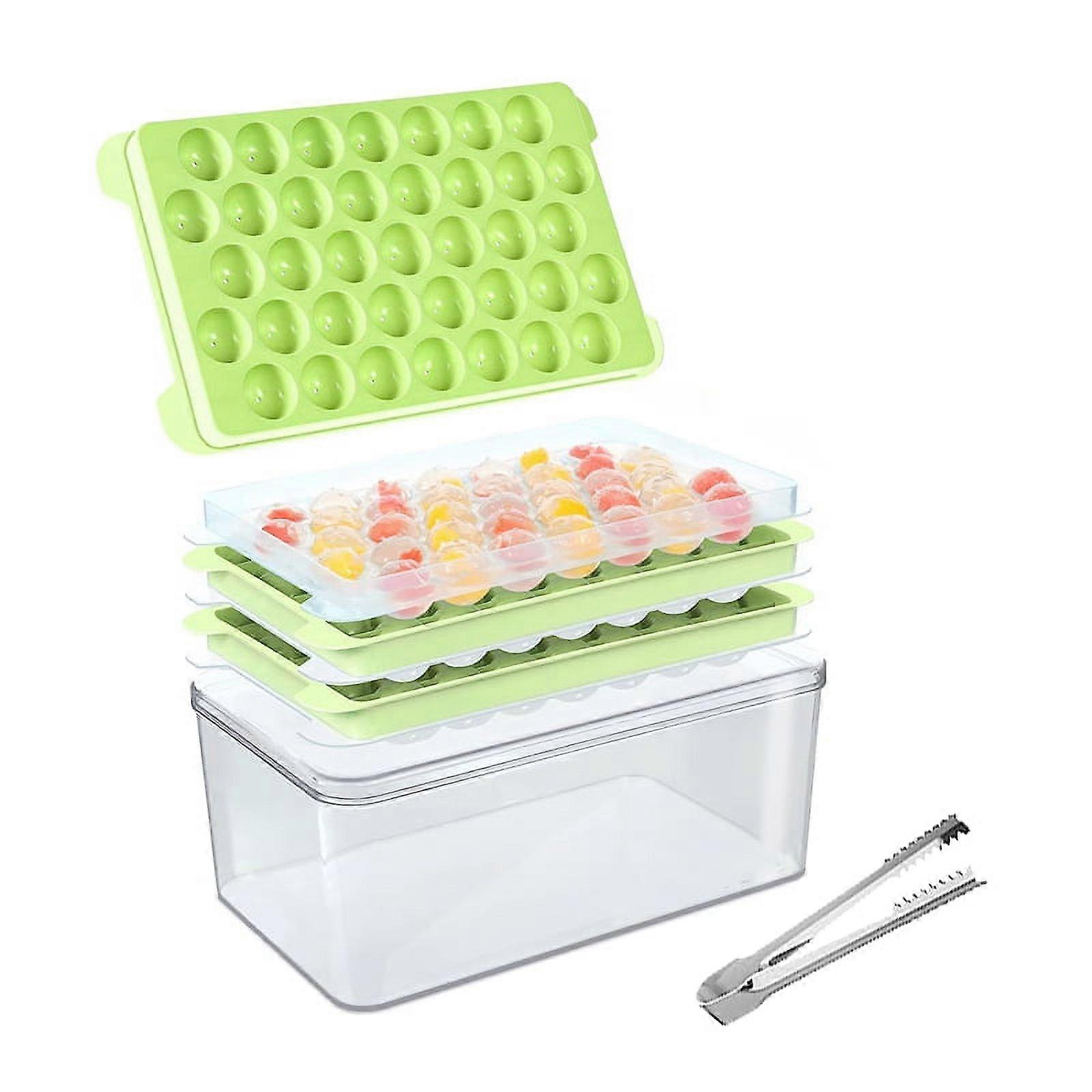 Ice Cube Tray, 3 Packs Round Ice Cube Trays for Freezer, Easy-Release Ice Ball Maker Mold with Removable Green