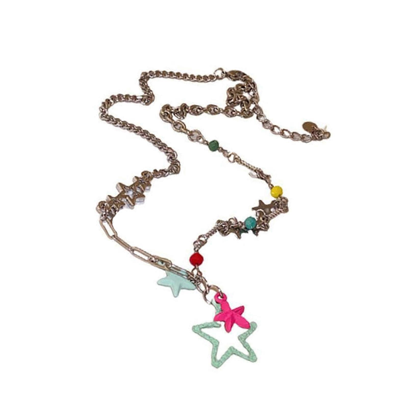 Trendy Starry Bead Chain Portable Layer Necklace for Everyday Styles and Evening Event Multicolor