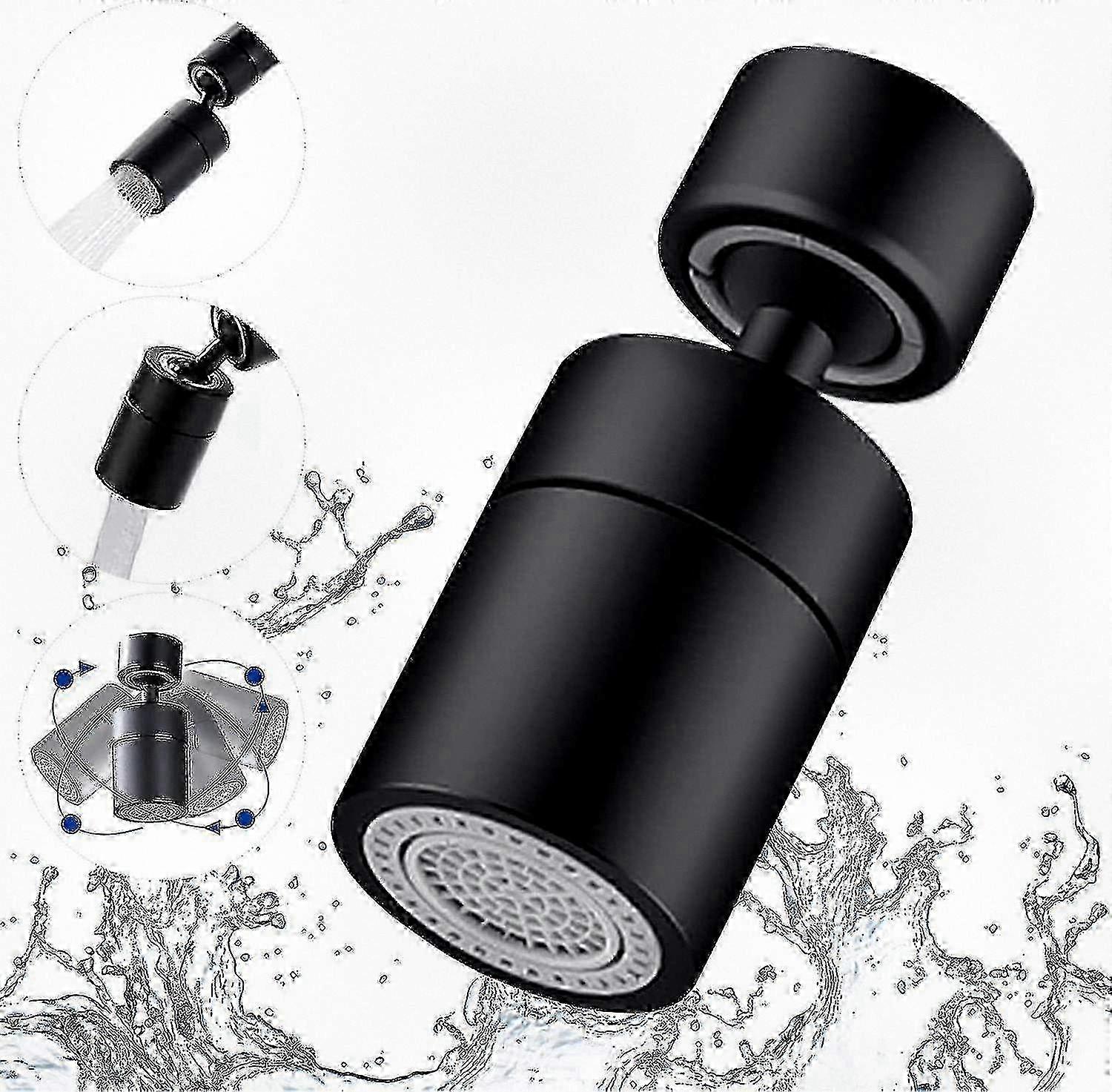 Adjustable Kitchen Faucet Filter Bubbler with 360 Degree Swivel and 2 Modes for Kitchen and Bathroom, Suitable for 22mm Internal Thread, Bla