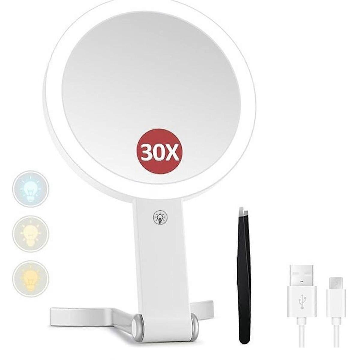 Magnifying Mirror with Light, Double Sided 30X/1X Lighted Travel Makeup Mirror with Magnification, 3