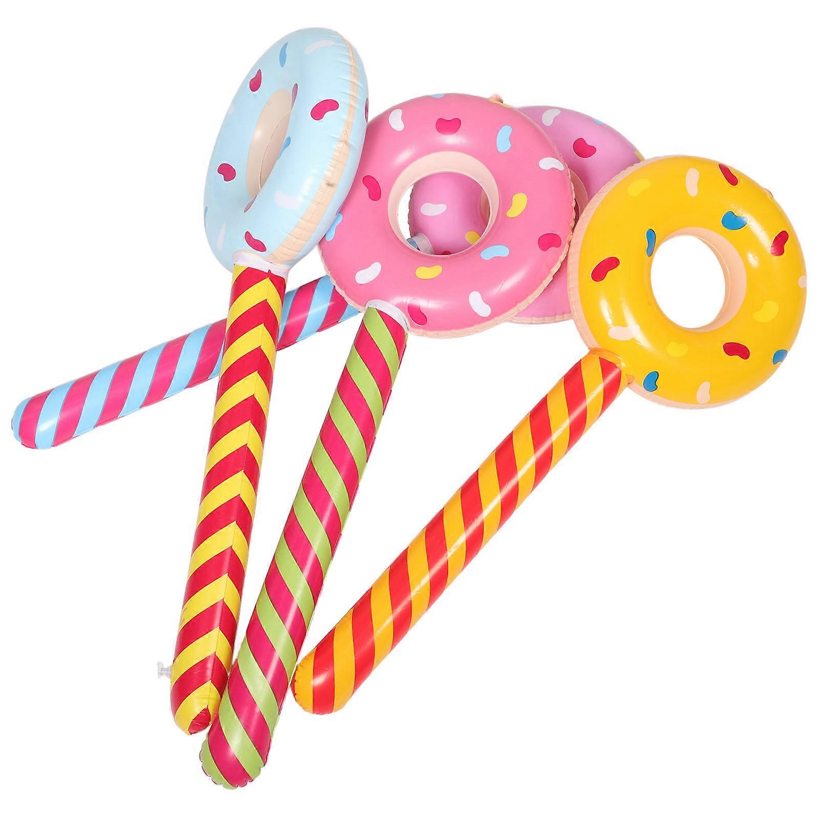 4Pcs Inflatable Donut Lollipops Pool Float Donut Shape Lollipop Stick Balloons for Party