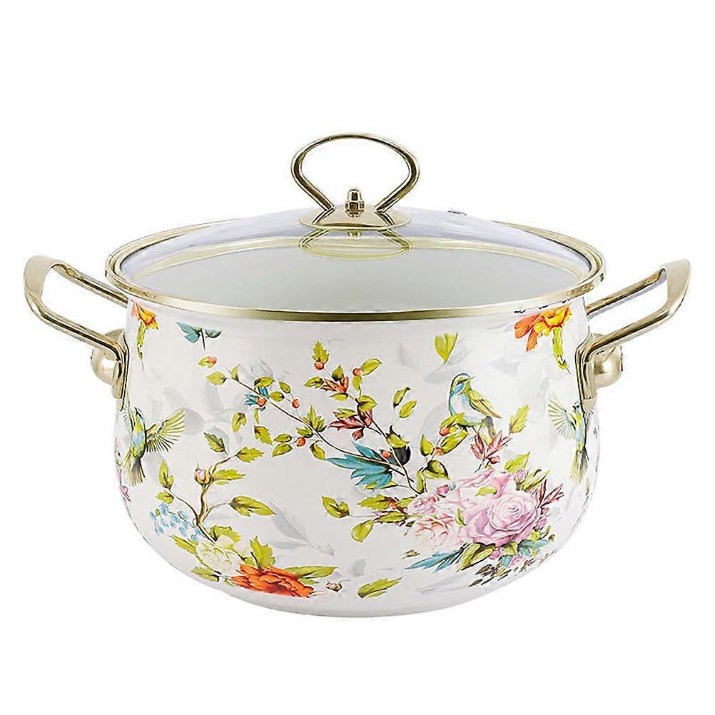 Enamel Stockpot with Lid 20CM for Soup Stew Gumbo Pasta, Large Cooking Pot for Induction and Gas