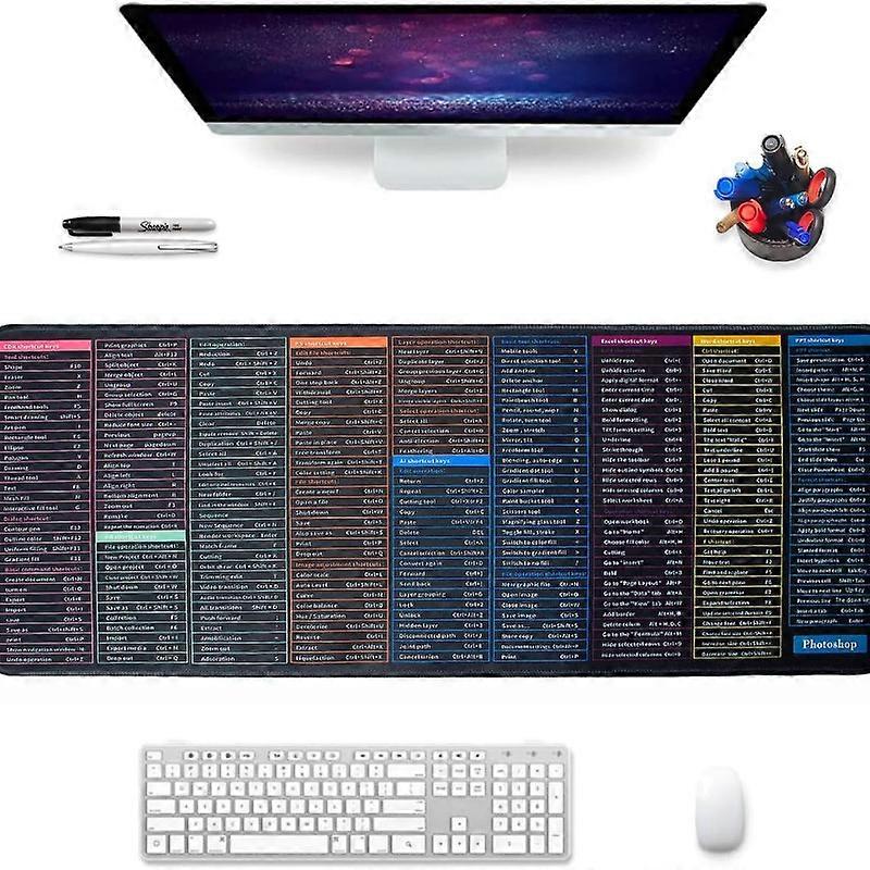 Anti-Slip Keyboard Mouse Pad, Super Large for Office Software Shortcuts Pattern, Desk Computer Pad, Cheat Sheet Desk Pads