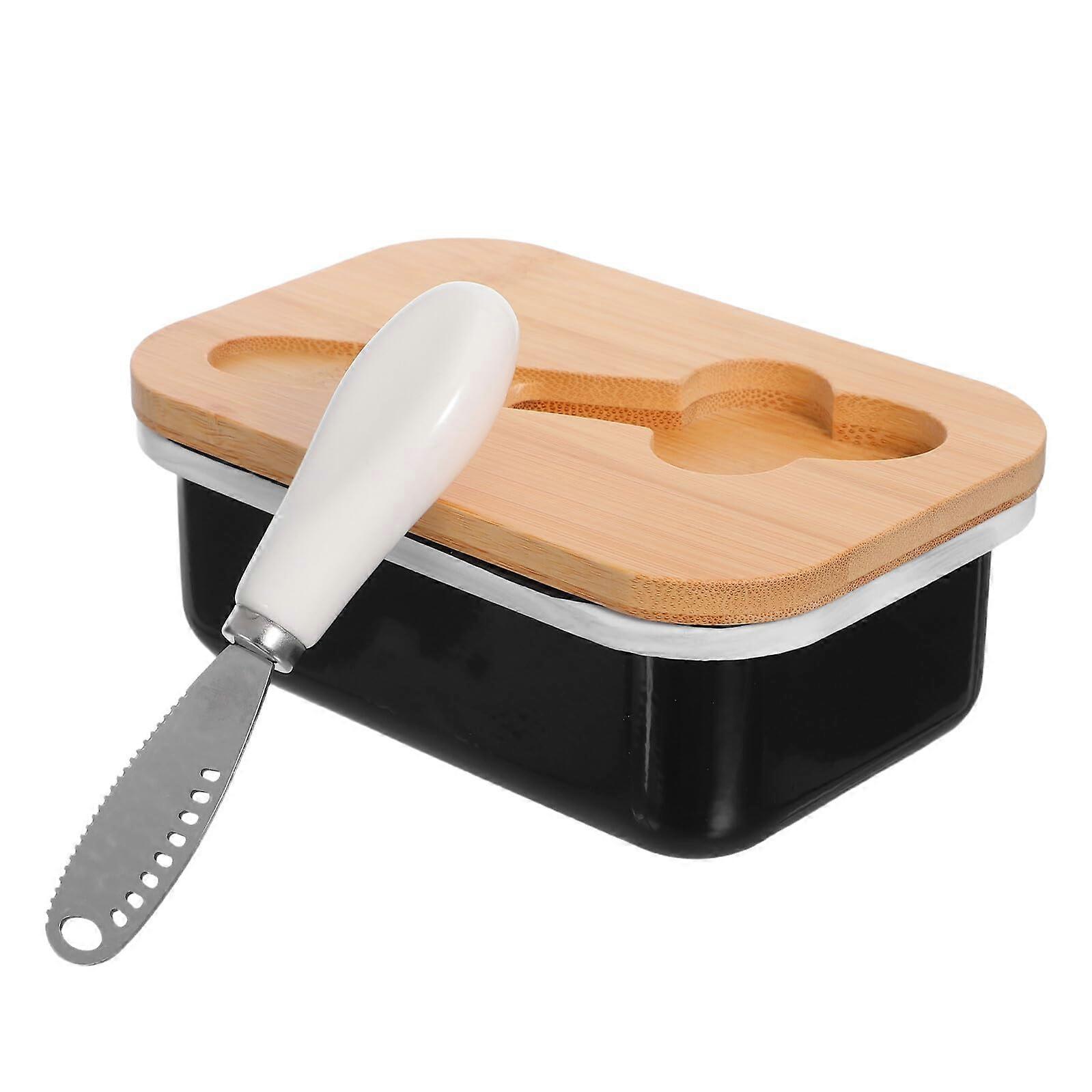 Butter Dish with Lid Stainless Steel and Wood Airtight Container Keeps Butter Fresh Retro Style