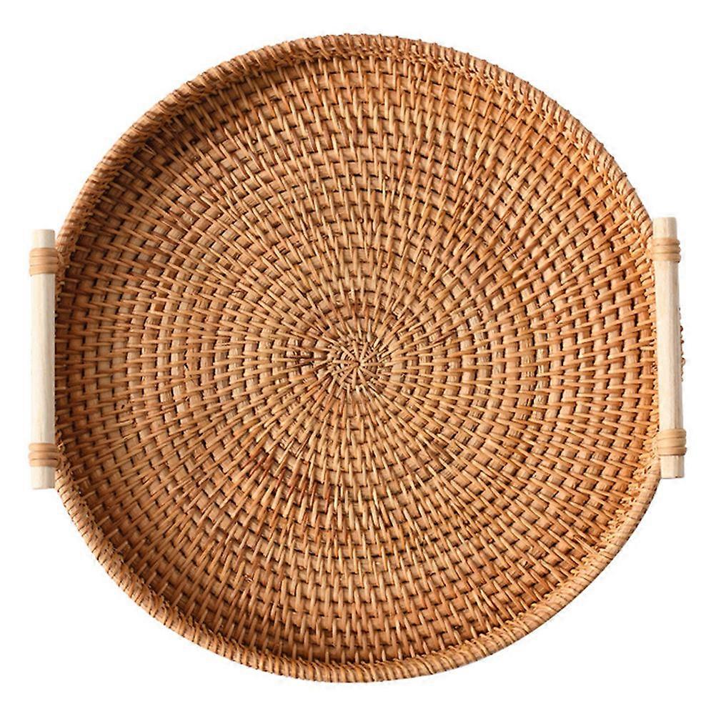 Handwoven Rattan Serving Tray with Handles for Bread Presentation