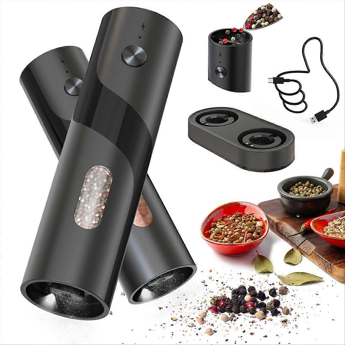 Electric Rechargeable Salt and Pepper Grinder Set with Charging Base