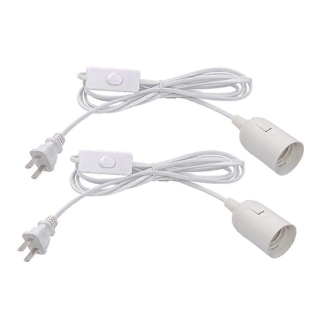 2 Pack White E27 Pendant Light Cord with Switch, Adjustable 5.9ft Hanging Light Socket for Lamps