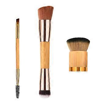 Professional Bamboo Handle Makeup Brush Set 3Pcs Nylon Bristles Cosmetics Brush