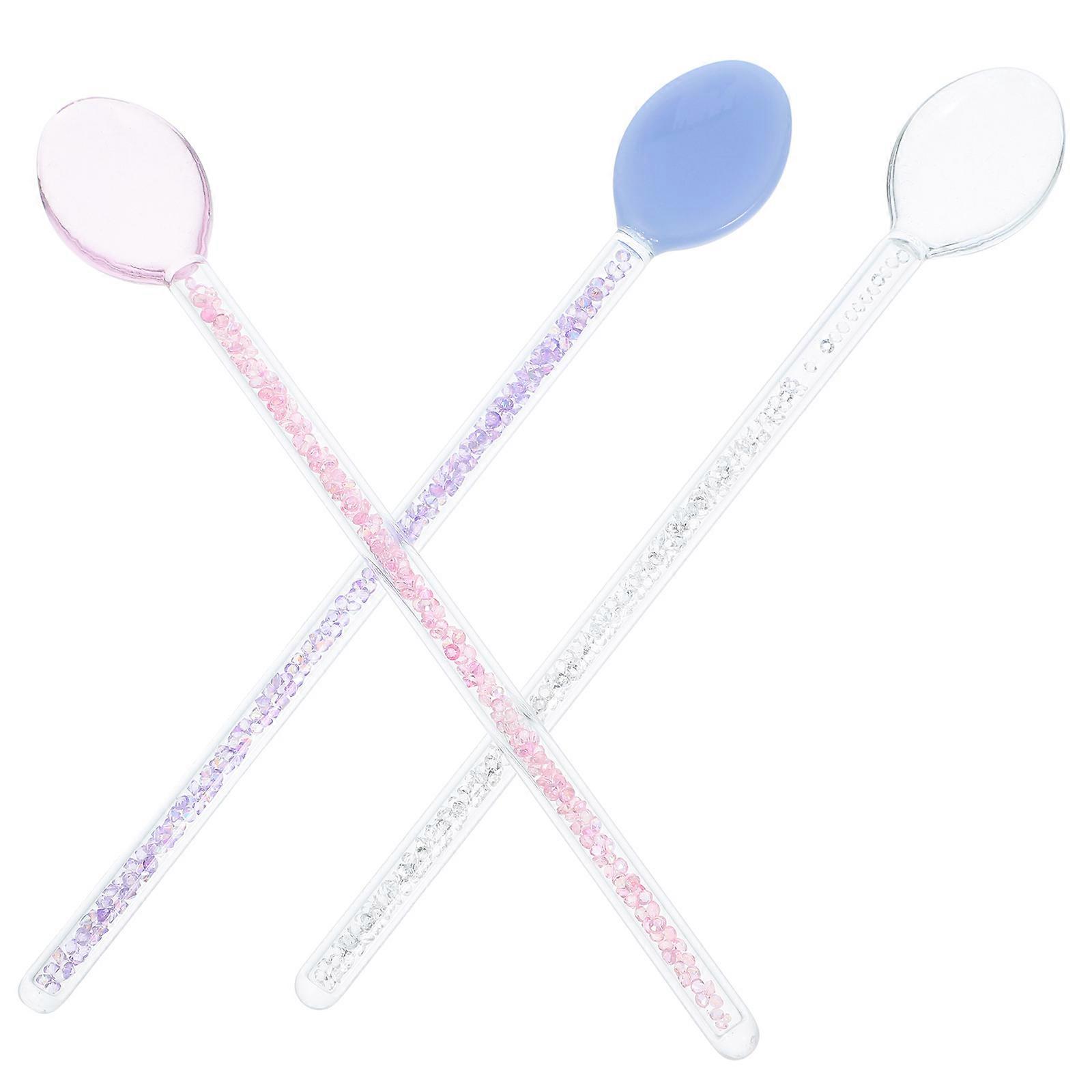Creative Glass Coffee Spoons for Mixing 3Pcs Crystal Long Handle Set