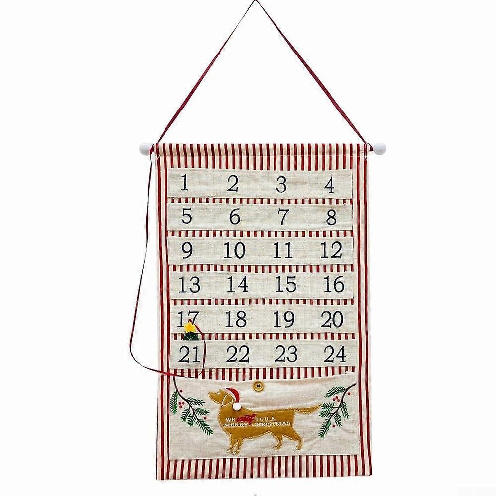 Christmas Advent Calendar Rustic Farmhouse Fabric with 24 Numbered Pockets for Wall or Mantel