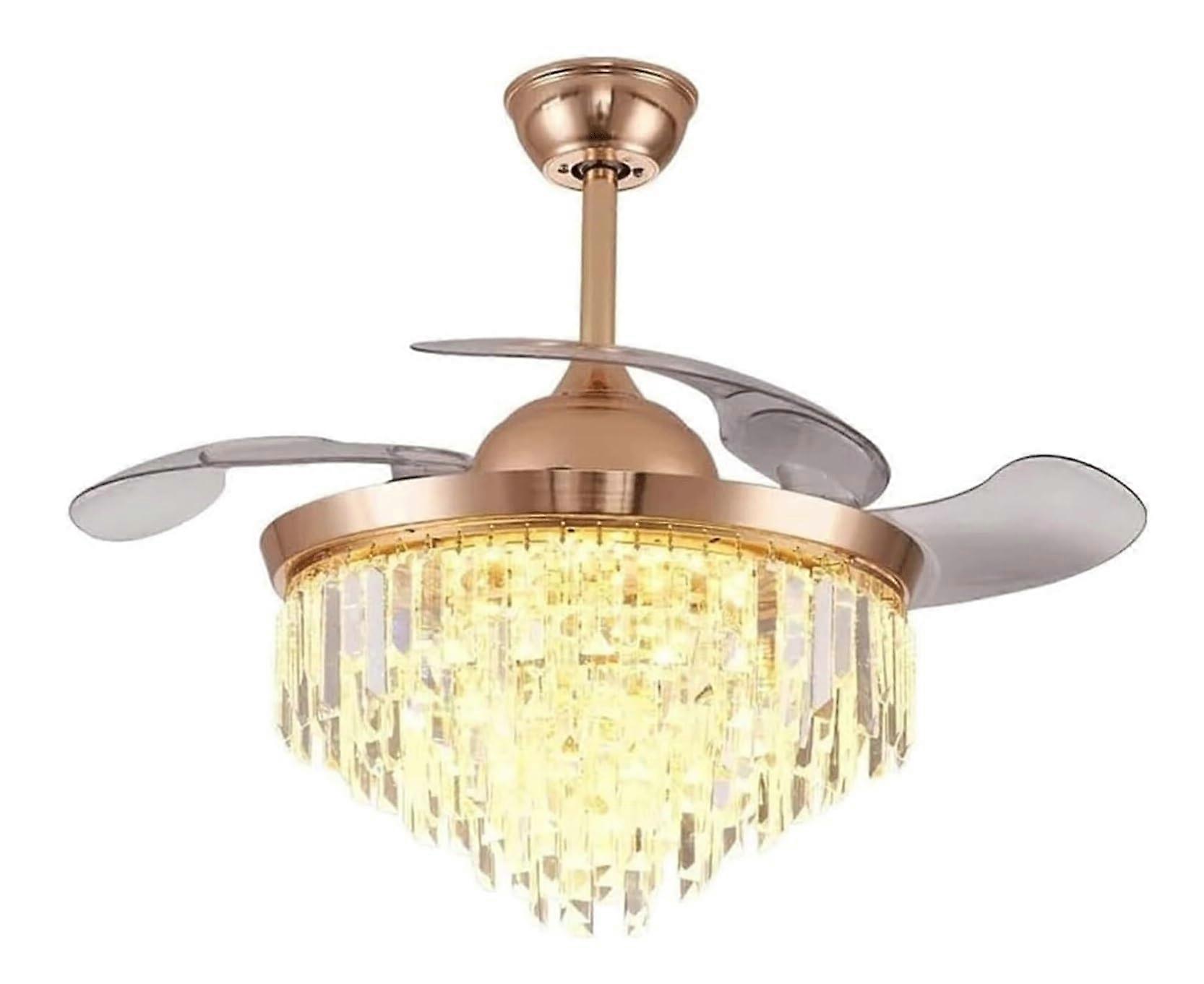 Light Fan Ceiling 48in Crystal Ceiling Fan with Remote Control 3 Color Dimming Silent Blades for Bedroom Lighting