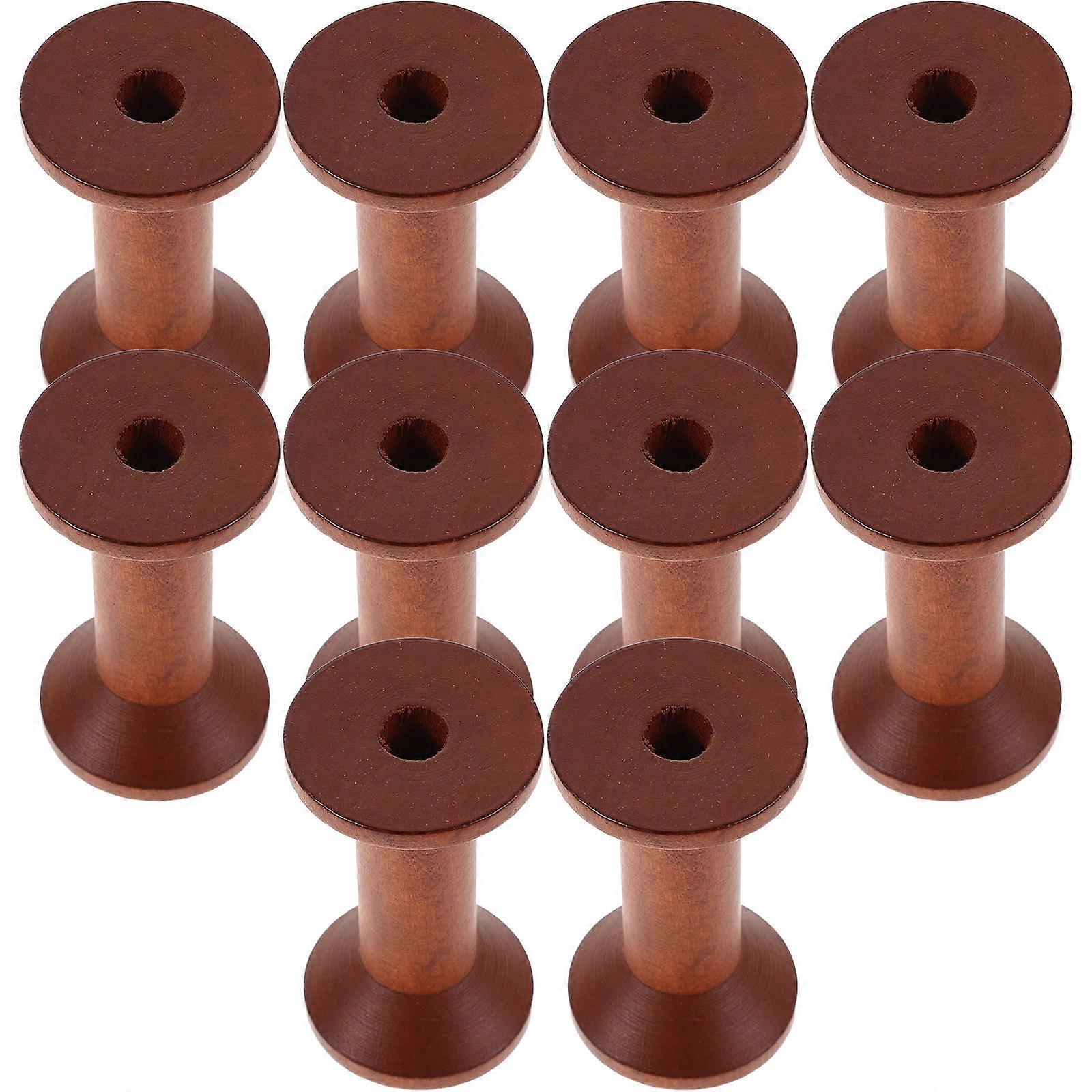 Wooden Vintage Thread Spools for DIY Use 10Pcs Coffee Sewing Tools