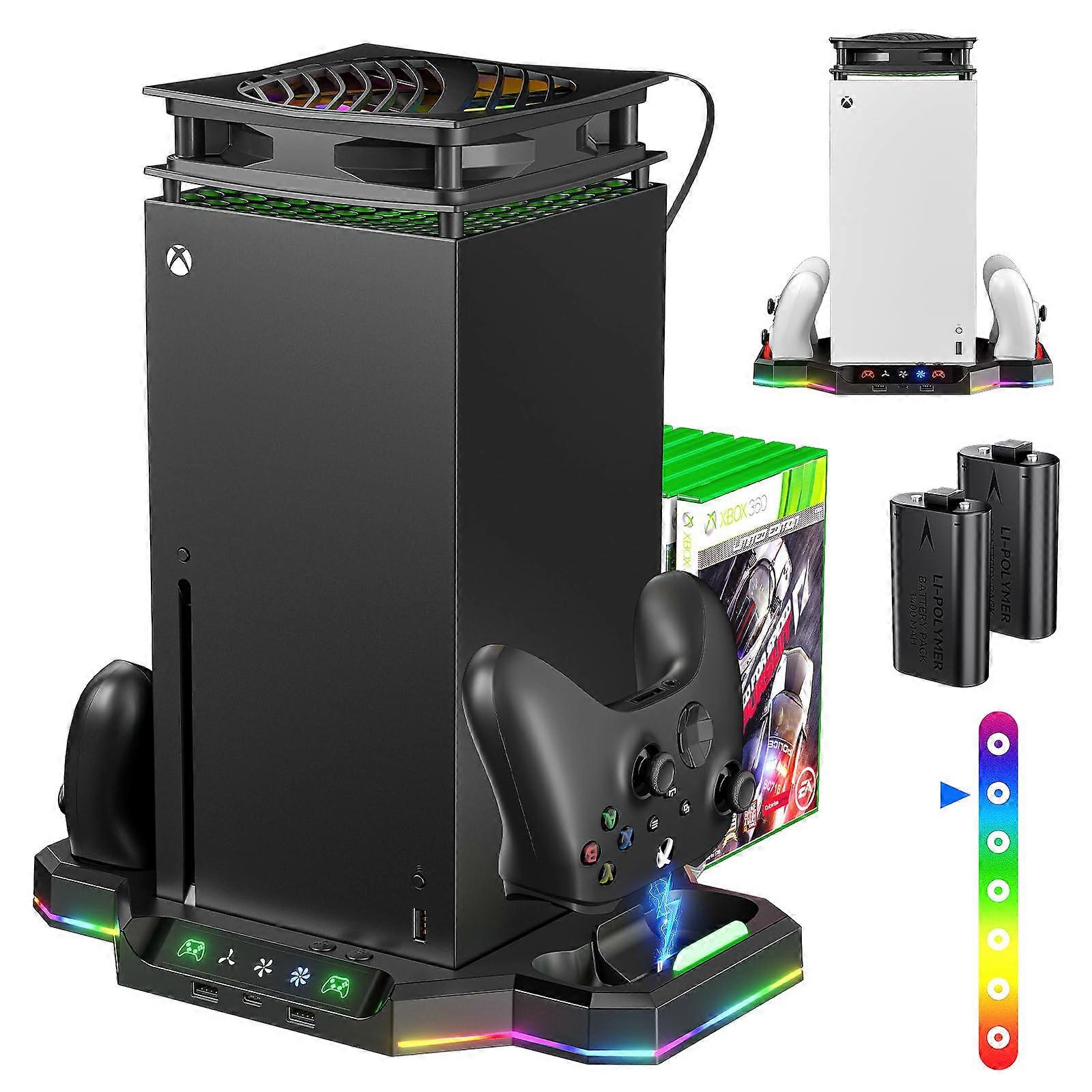 Cooling and Charging Dock with Dual Controller Charger, RGB Lights, 1400mAh Batteries, Game Storage for Xbox Series X