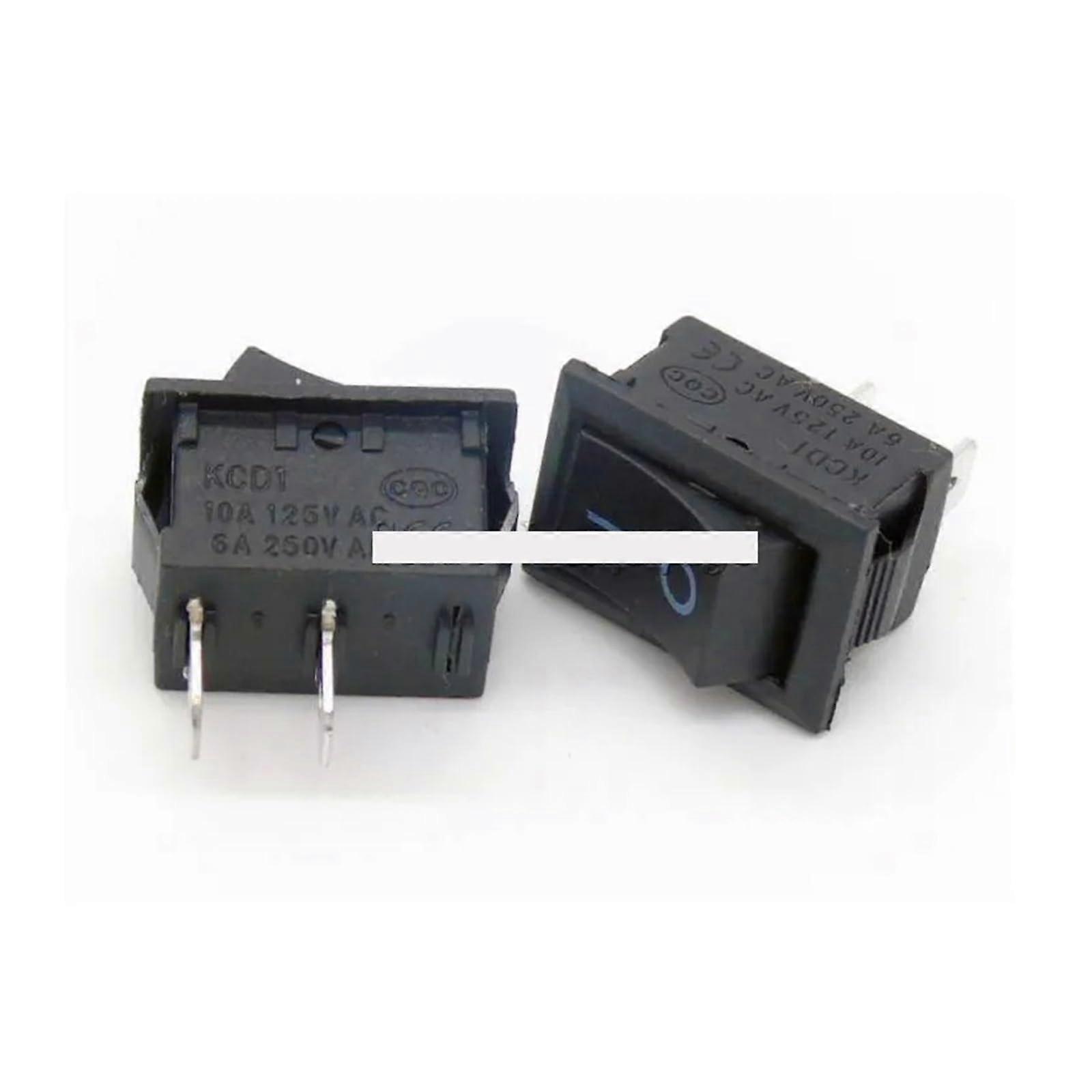10Pcs Black SPST Rocker Switch 2 Pin 15x21mm Snapin On Off Control 6A 250V